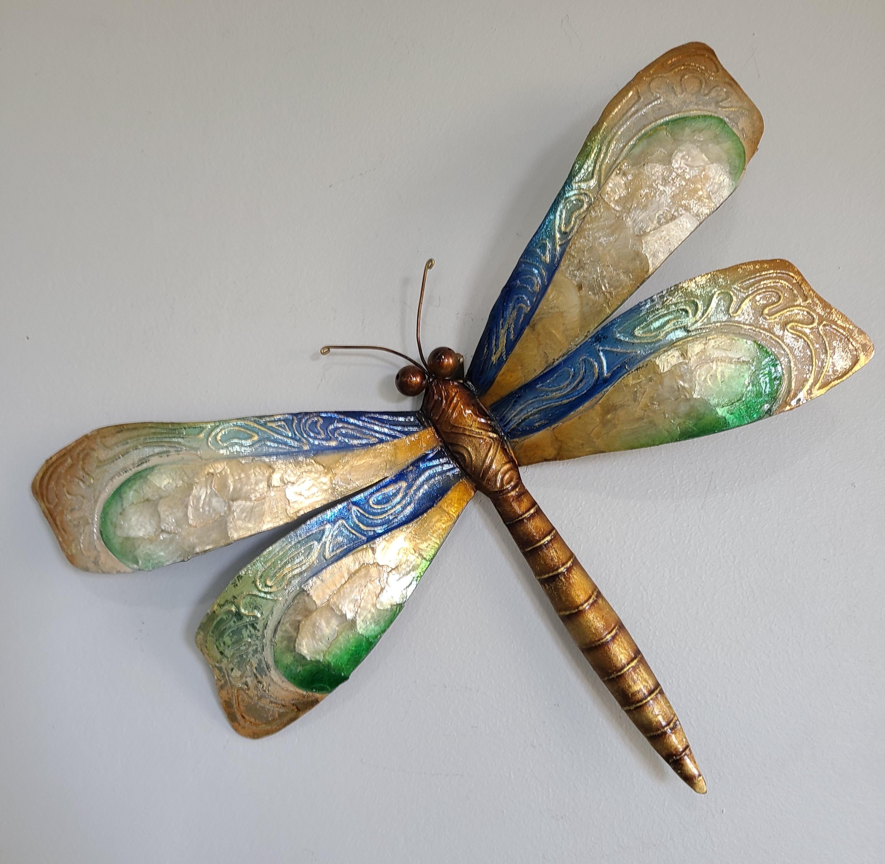 Dragonfly Tropical Metal Wall Decor Made Unique With Capiz Shells Dragonflies Nature Inspired Home Garden Patio Decor Bathroom wall Decor
