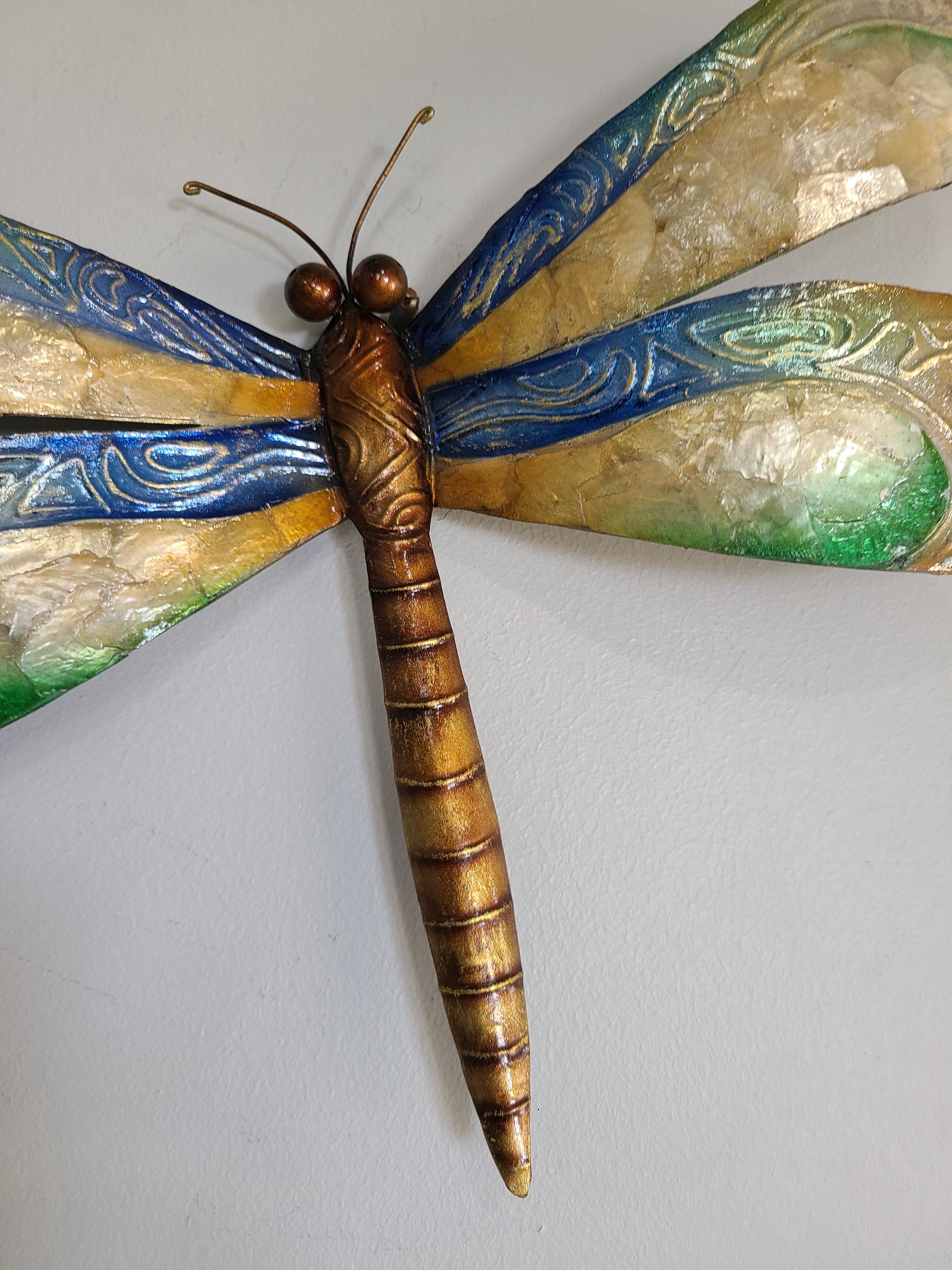 Dragonfly Tropical Metal Wall Decor Made Unique With Capiz Shells Dragonflies Nature Inspired Home Garden Patio Decor Bathroom wall Decor