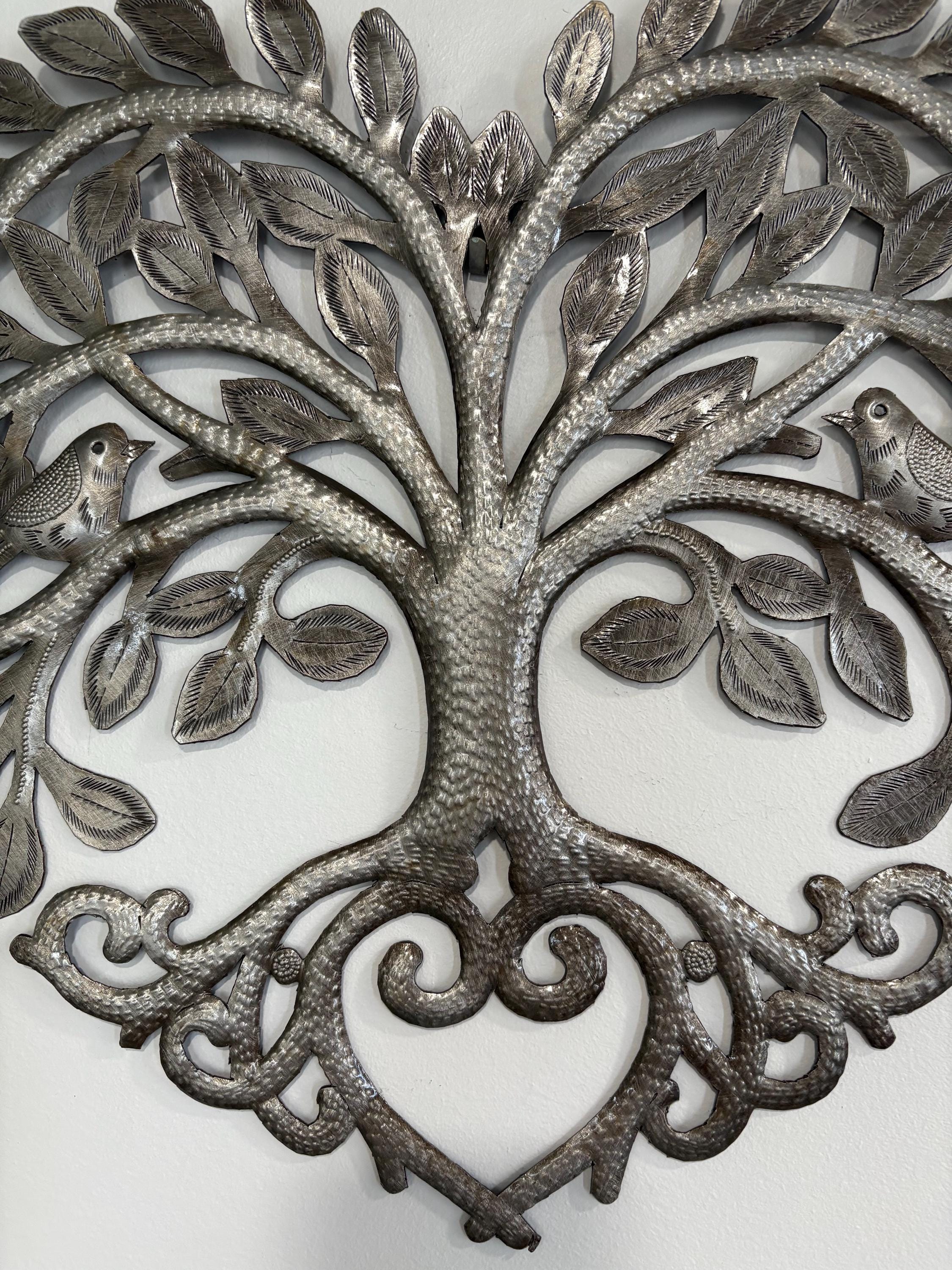 Mystical Tree Of Life Made Out Of Steel Drums Heart Shape Tree Of Love Haitian Metal Wall Art Spiritual Symbol Heart Chakra Healing Energy