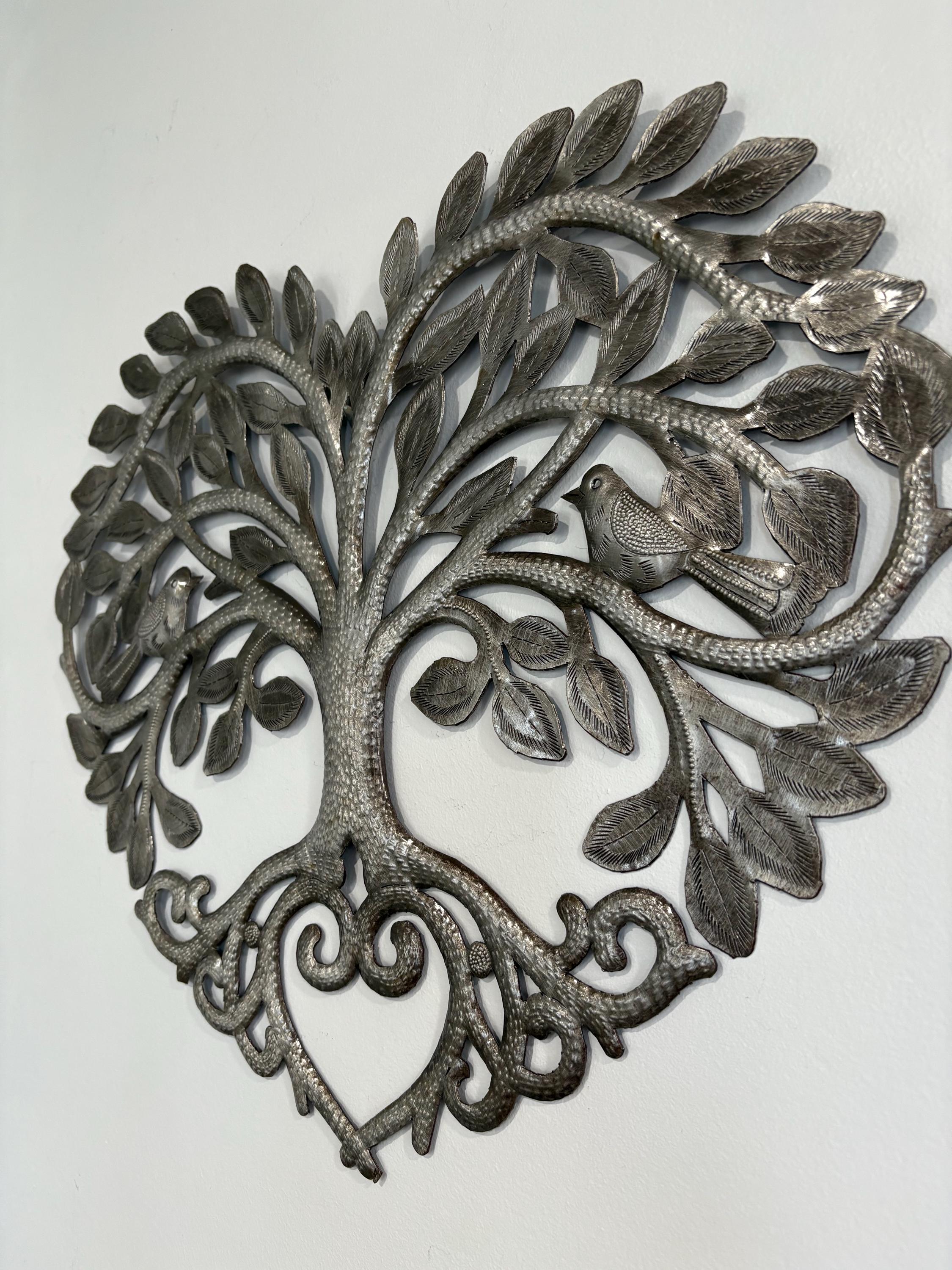 Mystical Tree Of Life Made Out Of Steel Drums Heart Shape Tree Of Love Haitian Metal Wall Art Spiritual Symbol Heart Chakra Healing Energy