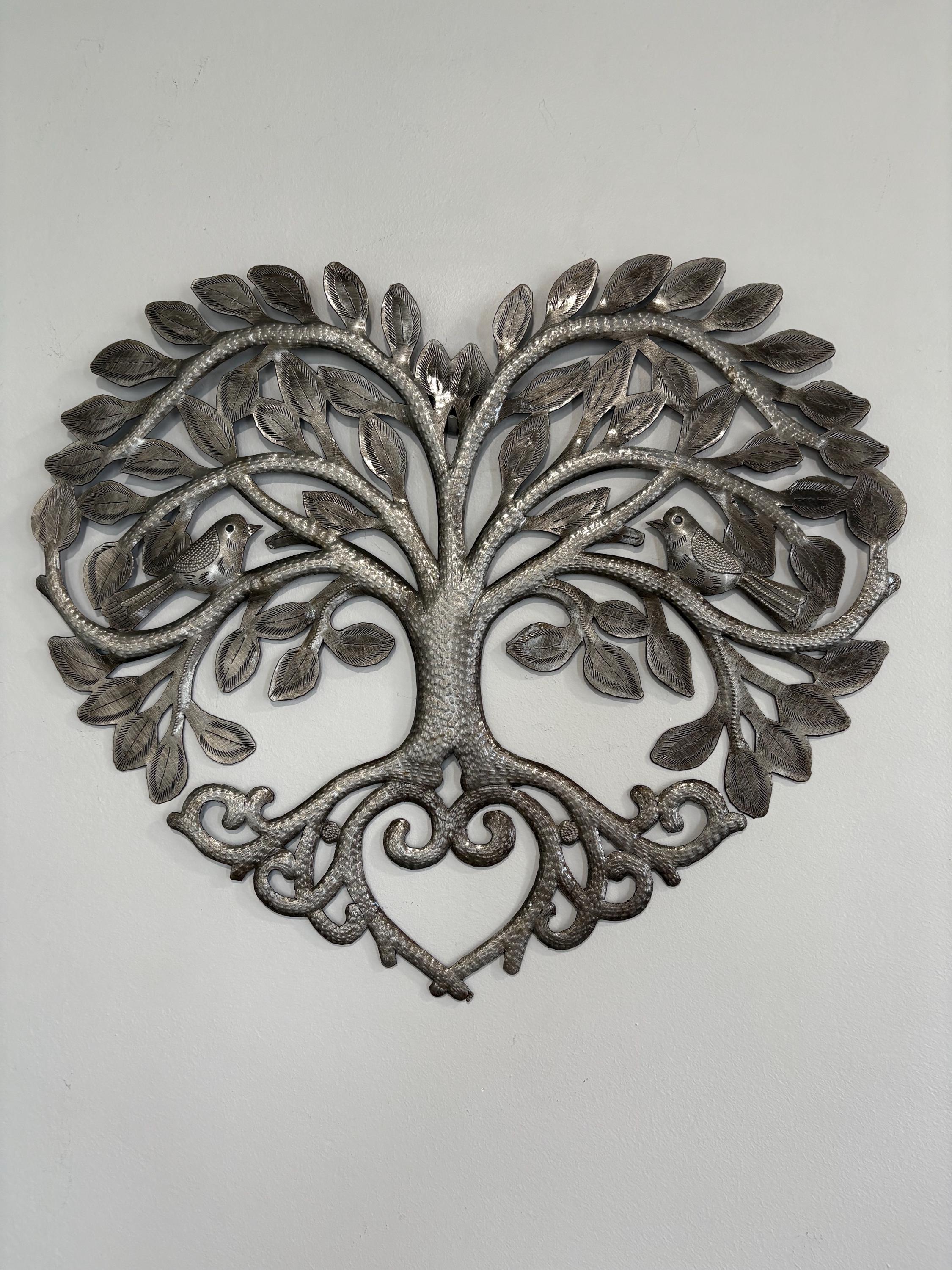 Mystical Tree Of Life Made Out Of Steel Drums Heart Shape Tree Of Love Haitian Metal Wall Art Spiritual Symbol Heart Chakra Healing Energy