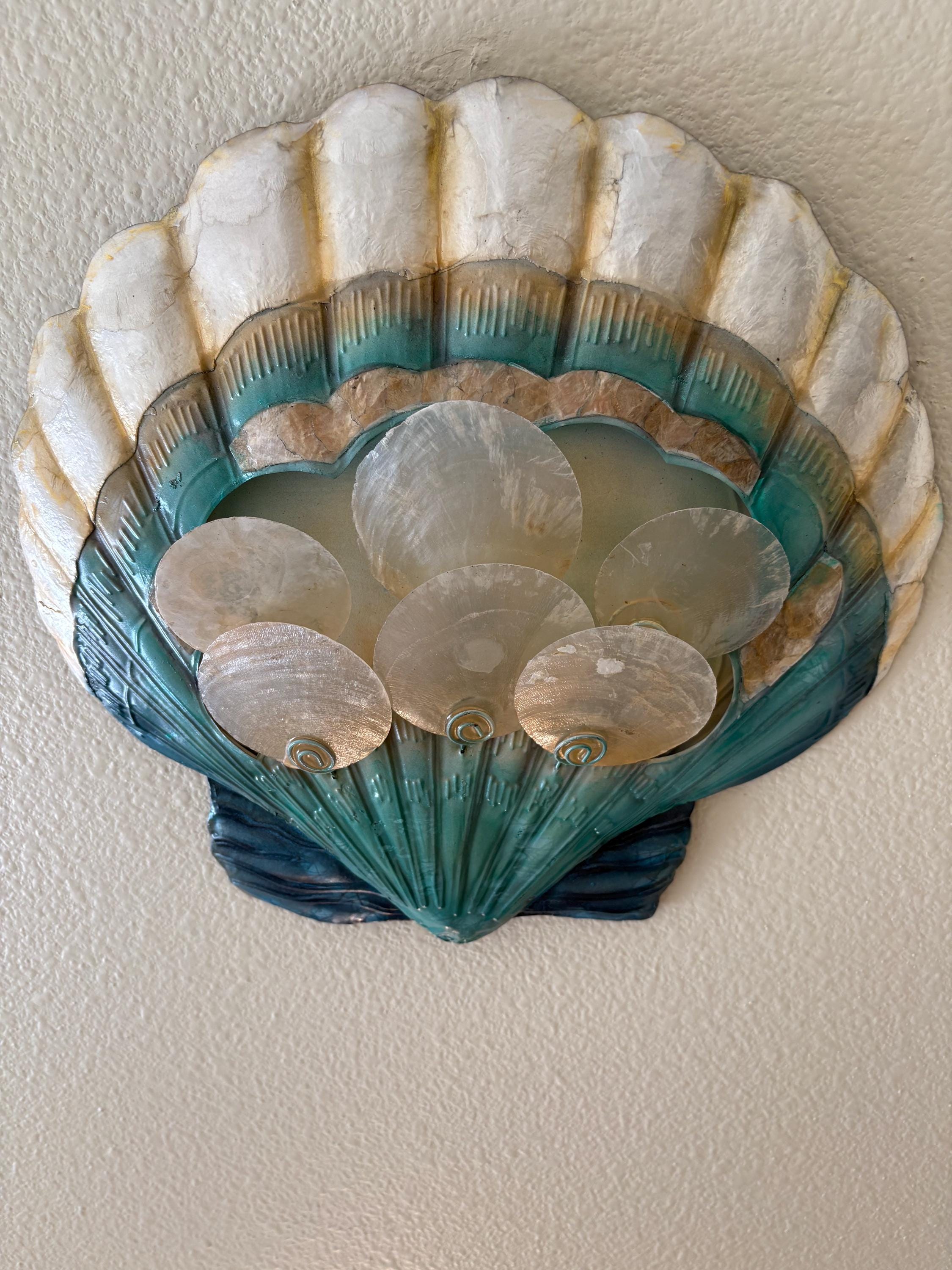Shell Metal Wall Art Made Unique With Capiz Shells Tropical Home Decor Marine Life Ocean Theme Beach House Coastal Wall Art Nautical Decor
