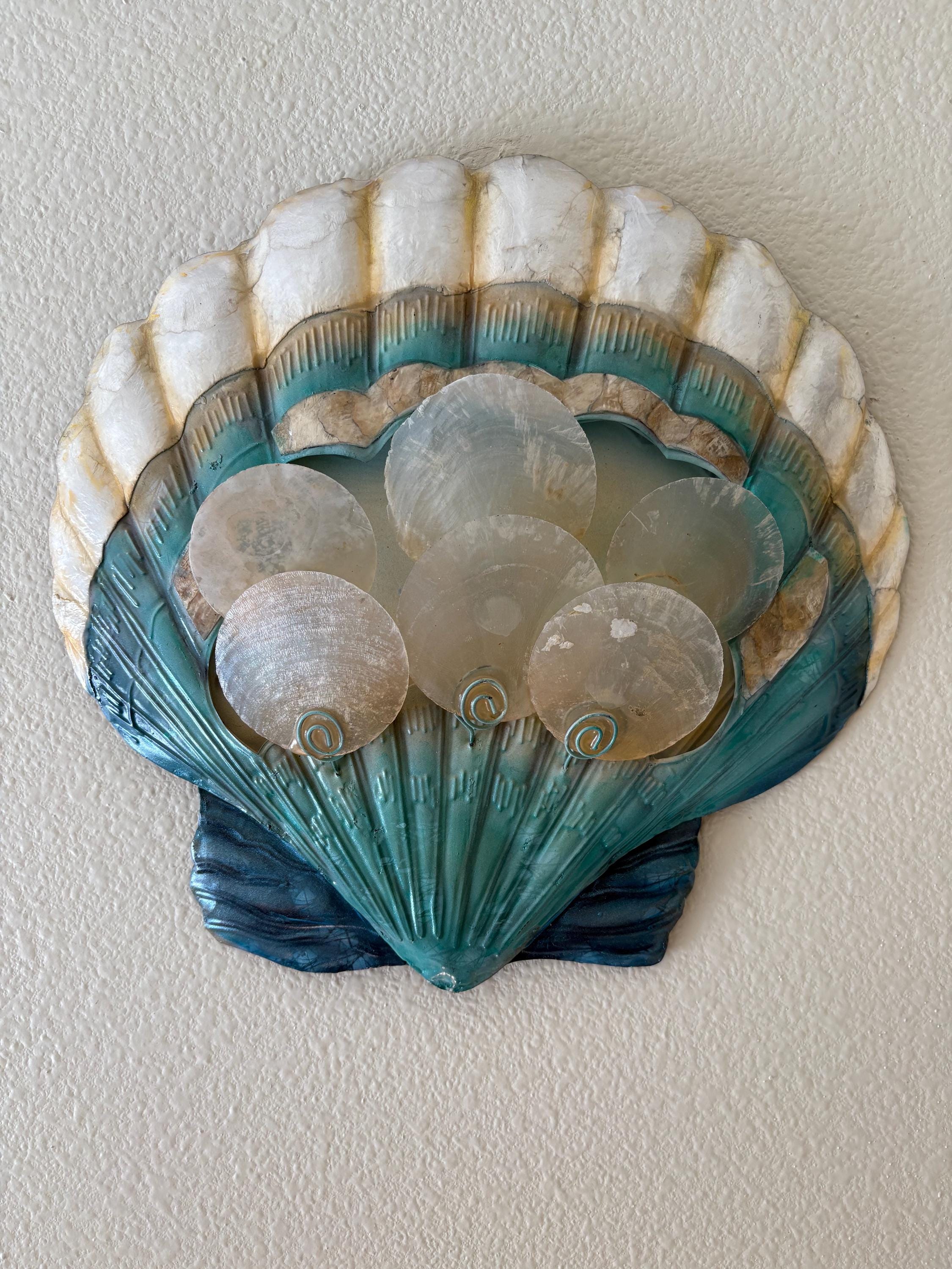 Shell Metal Wall Art Made Unique With Capiz Shells Tropical Home Decor Marine Life Ocean Theme Beach House Coastal Wall Art Nautical Decor