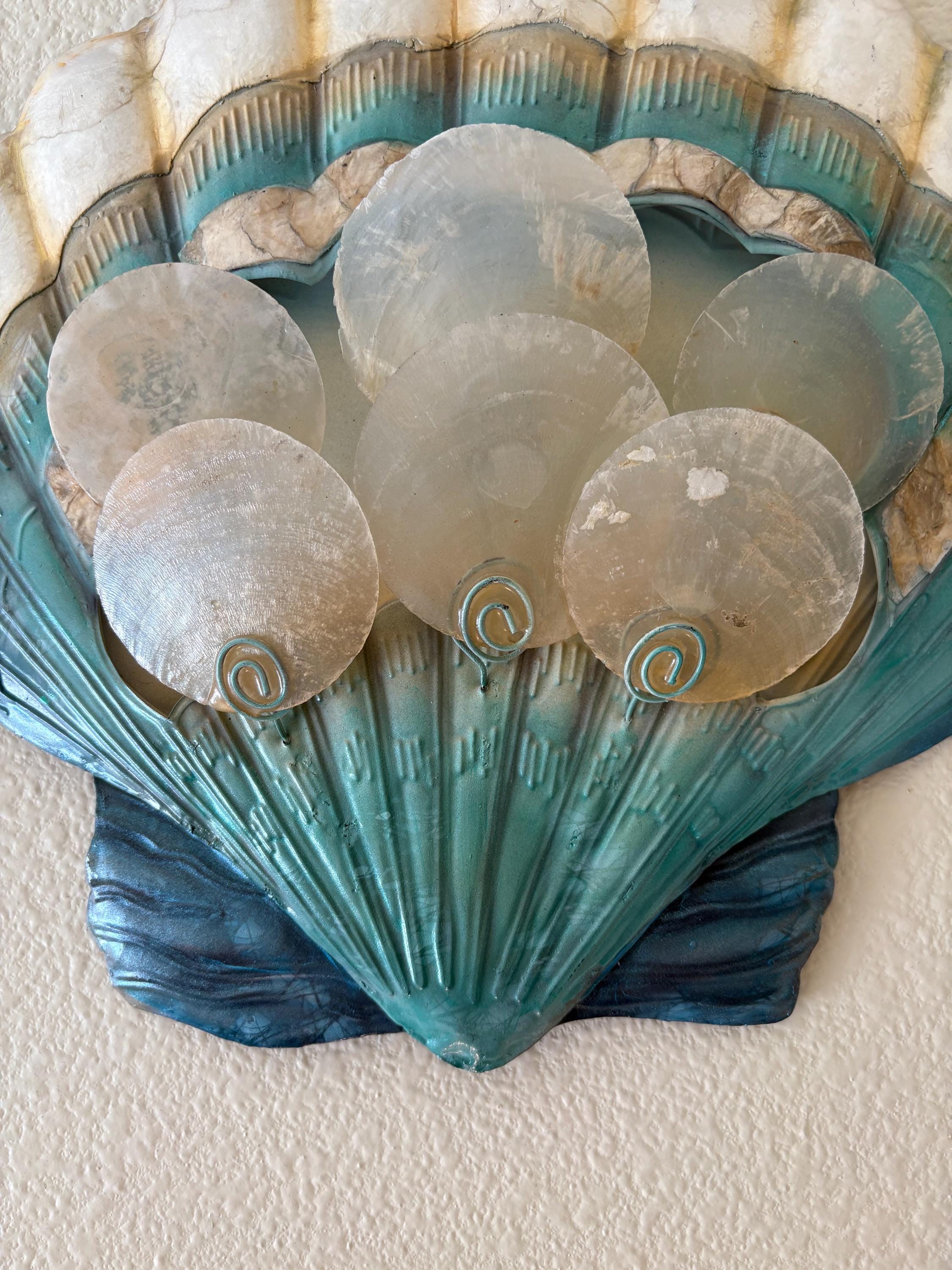 Shell Metal Wall Art Made Unique With Capiz Shells Tropical Home Decor Marine Life Ocean Theme Beach House Coastal Wall Art Nautical Decor