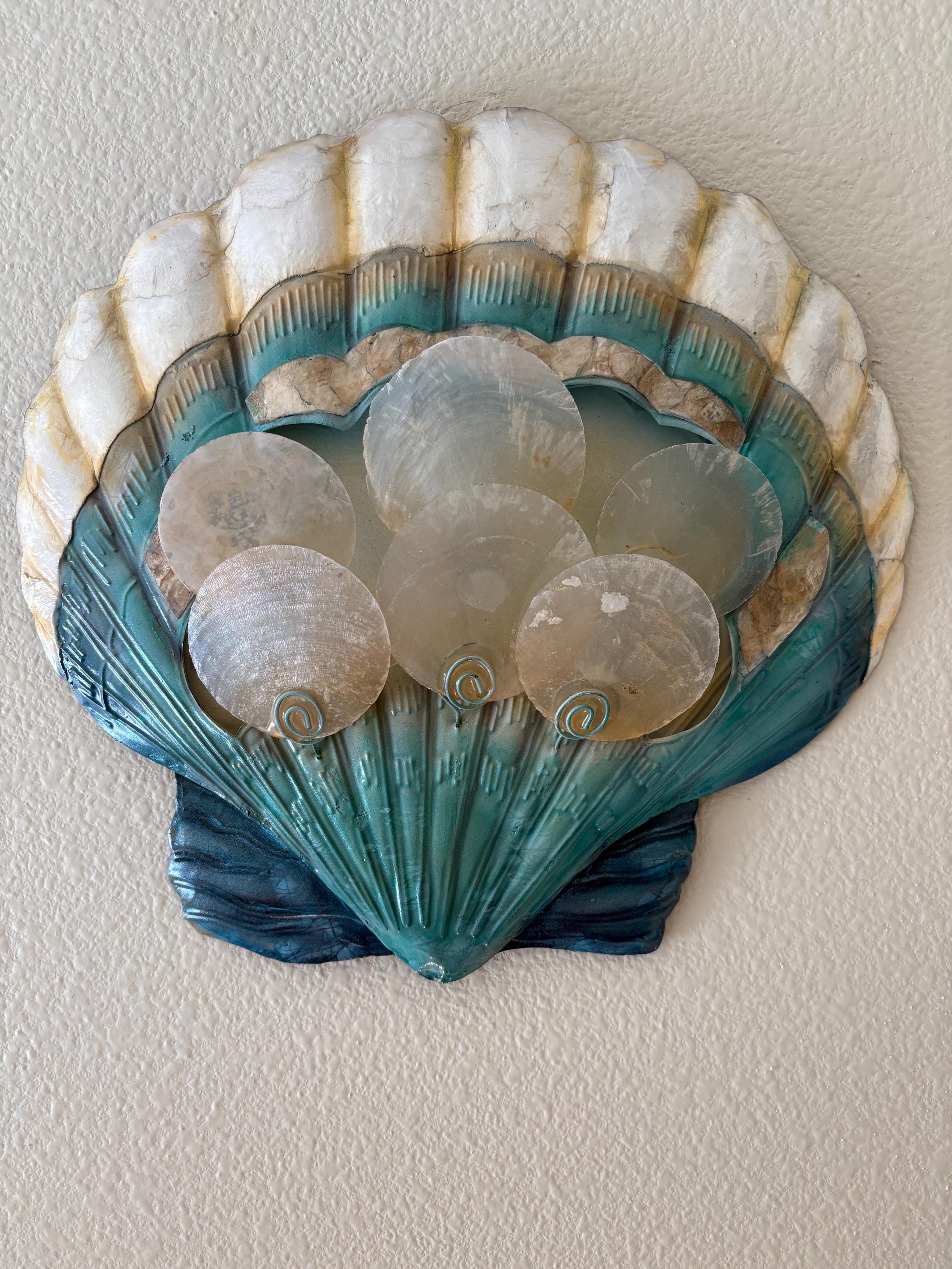 Shell Metal Wall Art Made Unique With Capiz Shells Tropical Home Decor Marine Life Ocean Theme Beach House Coastal Wall Art Nautical Decor
