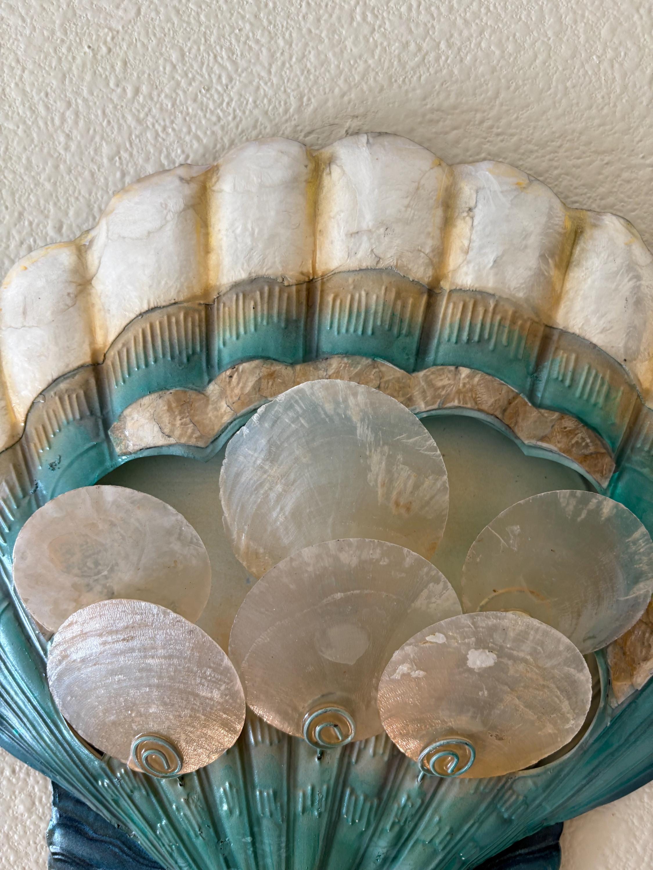 Shell Metal Wall Art Made Unique With Capiz Shells Tropical Home Decor Marine Life Ocean Theme Beach House Coastal Wall Art Nautical Decor