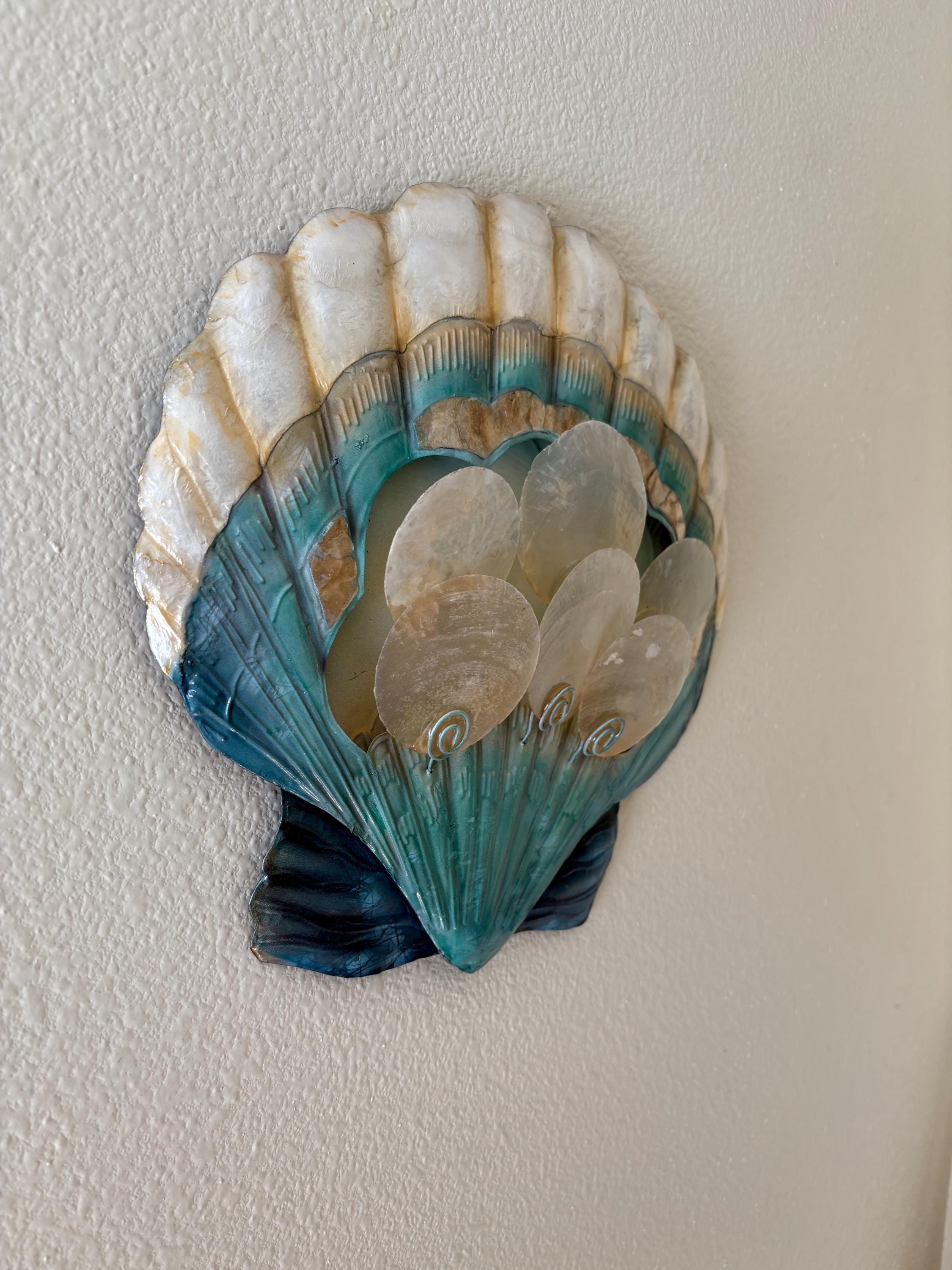 Shell Metal Wall Art Made Unique With Capiz Shells Tropical Home Decor Marine Life Ocean Theme Beach House Coastal Wall Art Nautical Decor