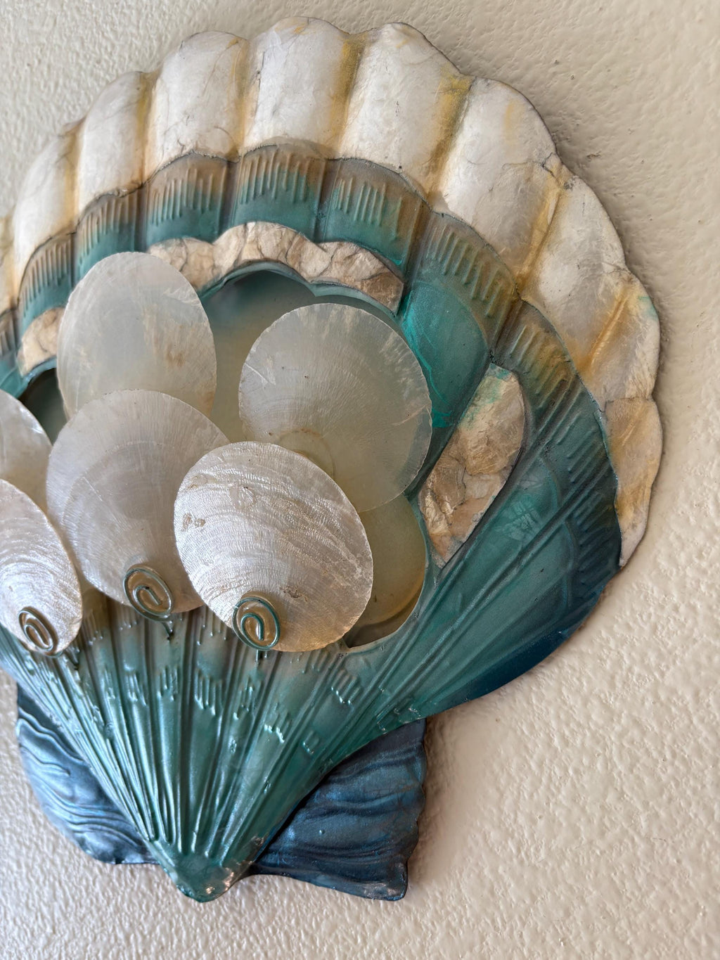 Shell Metal Wall Art Made Unique With Capiz Shells Tropical Home Decor Marine Life Ocean Theme Beach House Coastal Wall Art Nautical Decor