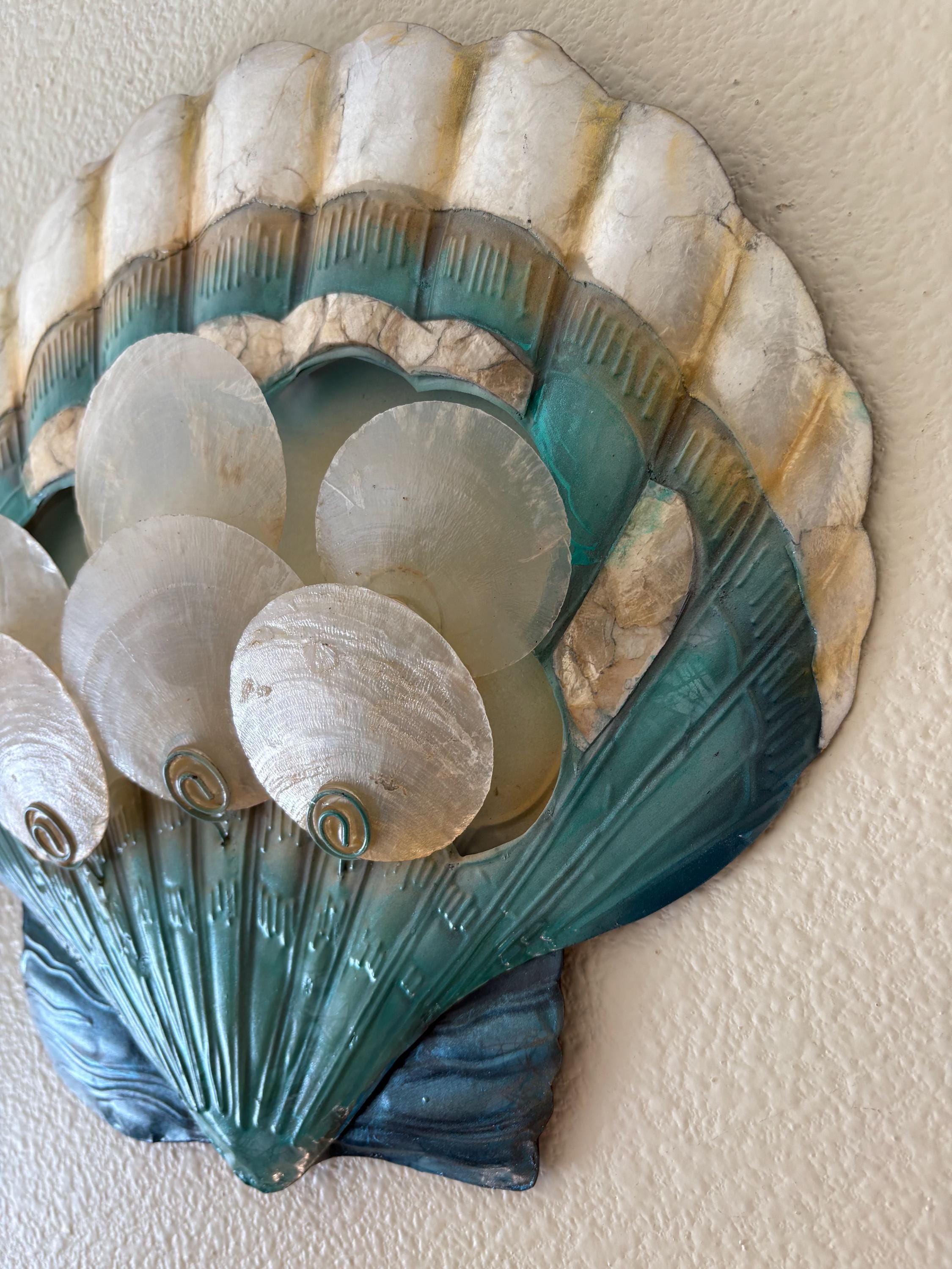 Shell Metal Wall Art Made Unique With Capiz Shells Tropical Home Decor Marine Life Ocean Theme Beach House Coastal Wall Art Nautical Decor