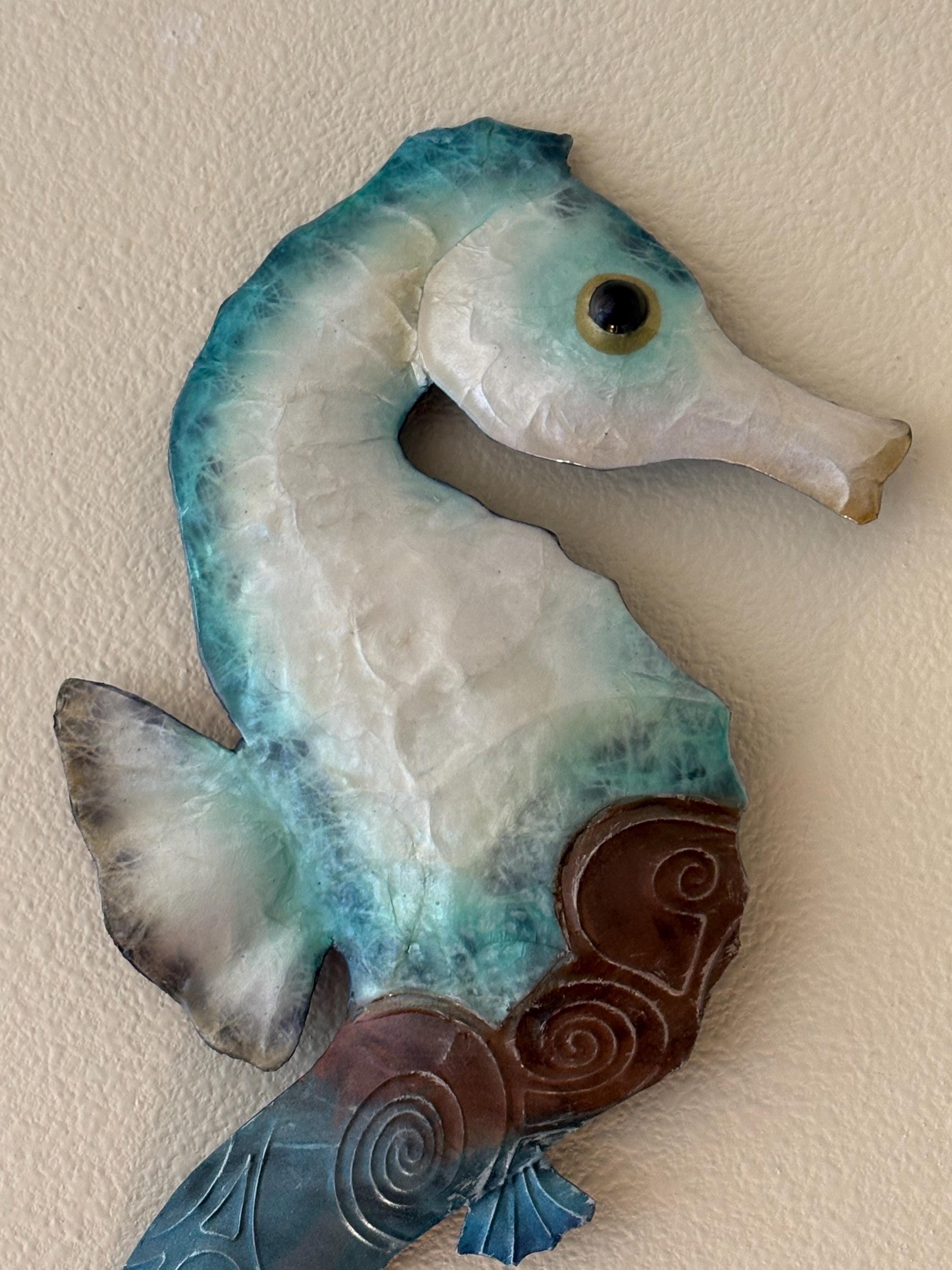 Seahorse Metal Wall Decor Tropical Beach Theme With A Coastal Charm Made Unique with Capiz Shells Beach House Ocean theme Marine Life Decor