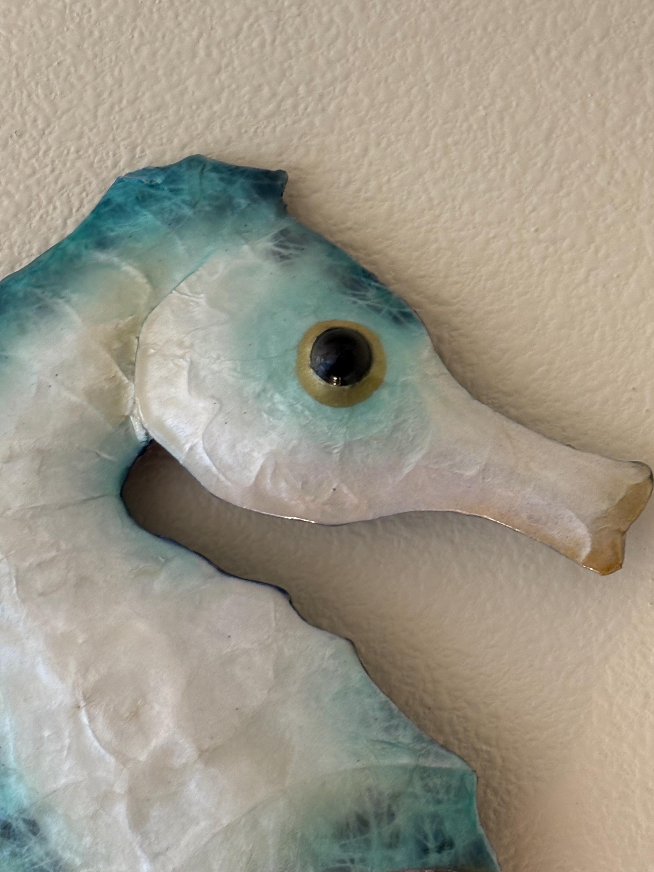 Seahorse Metal Wall Decor Tropical Beach Theme With A Coastal Charm Made Unique with Capiz Shells Beach House Ocean theme Marine Life Decor