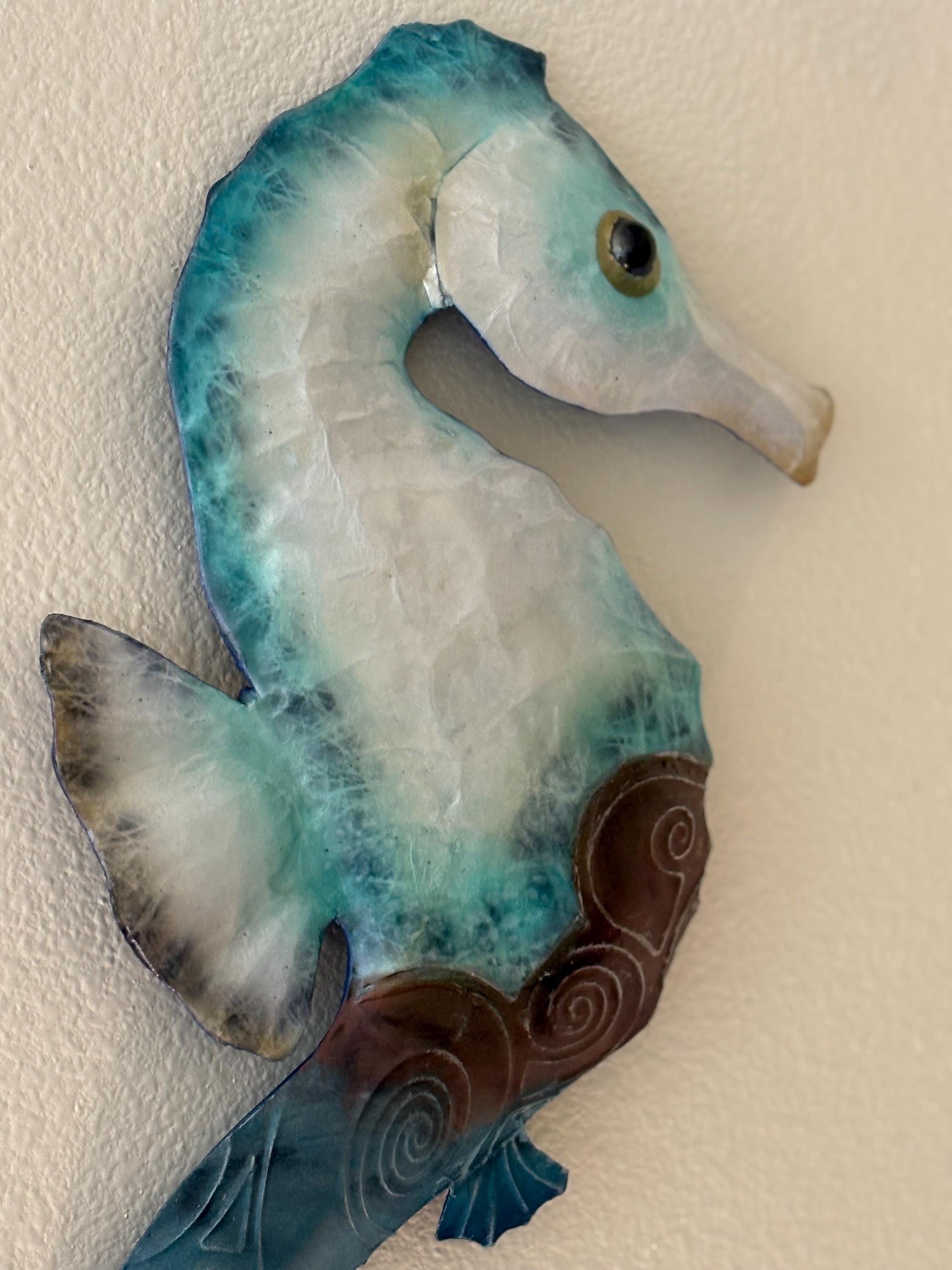 Seahorse Metal Wall Decor Tropical Beach Theme With A Coastal Charm Made Unique with Capiz Shells Beach House Ocean theme Marine Life Decor