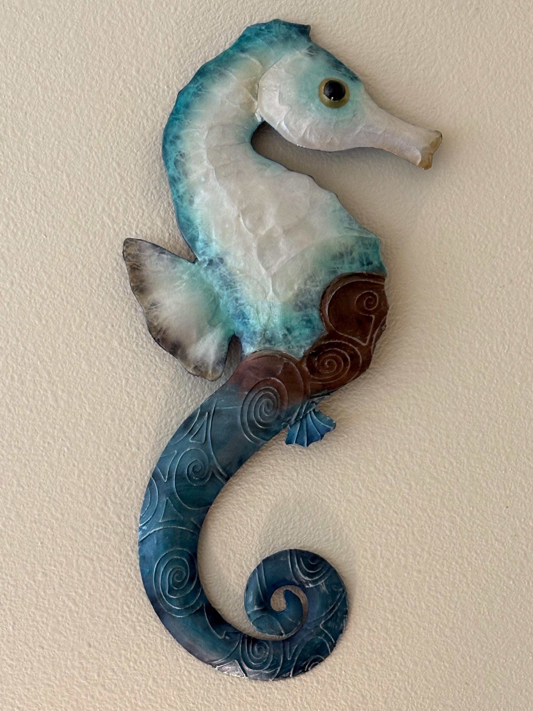 Seahorse Metal Wall Decor Tropical Beach Theme With A Coastal Charm Made Unique with Capiz Shells Beach House Ocean theme Marine Life Decor