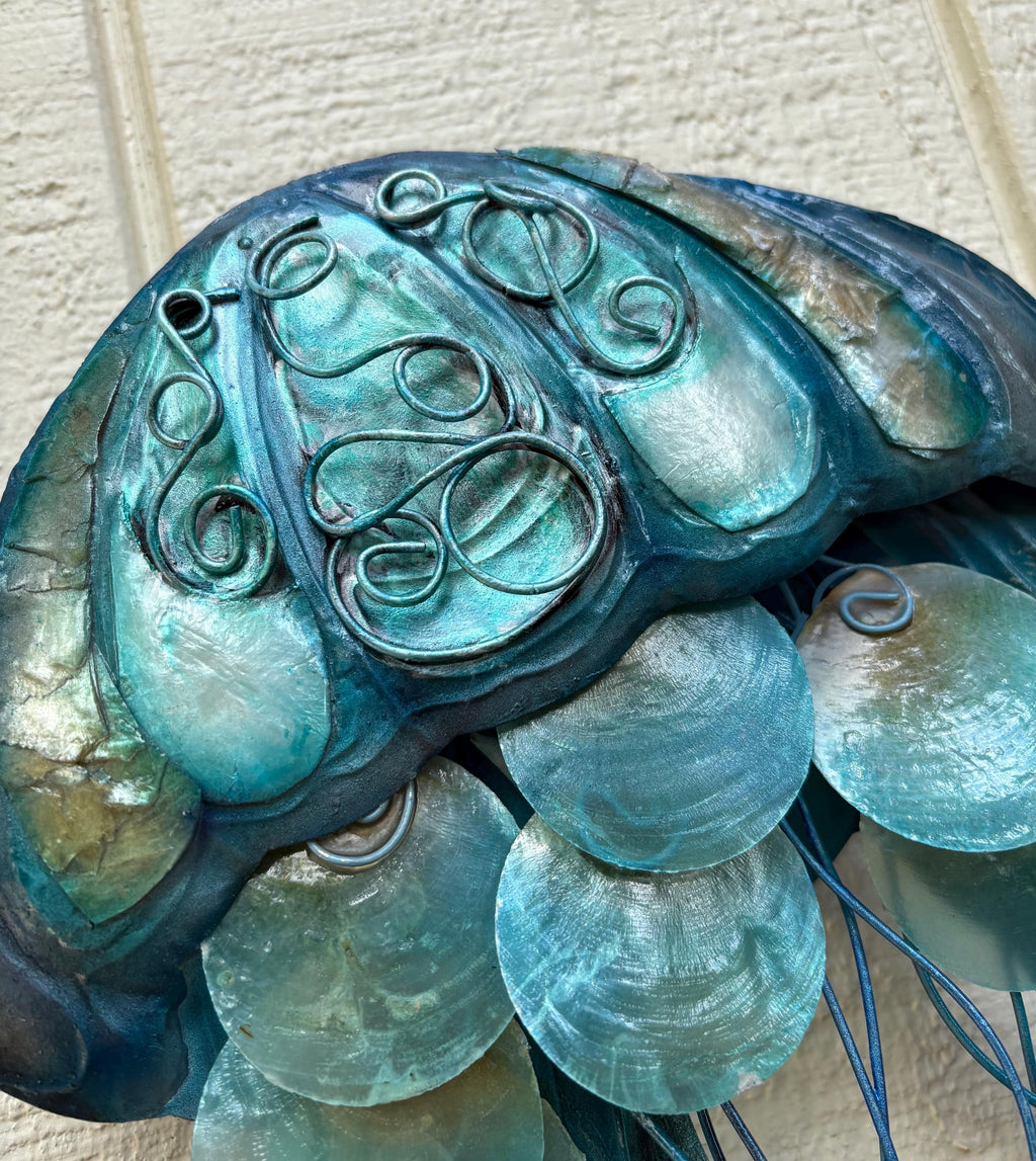 Jellyfish Metal Wall Art Tropical Home Decor Made Unique With Capiz Shells Ocean Beach Theme Coastal Beach House Nautical Marine Life Decor
