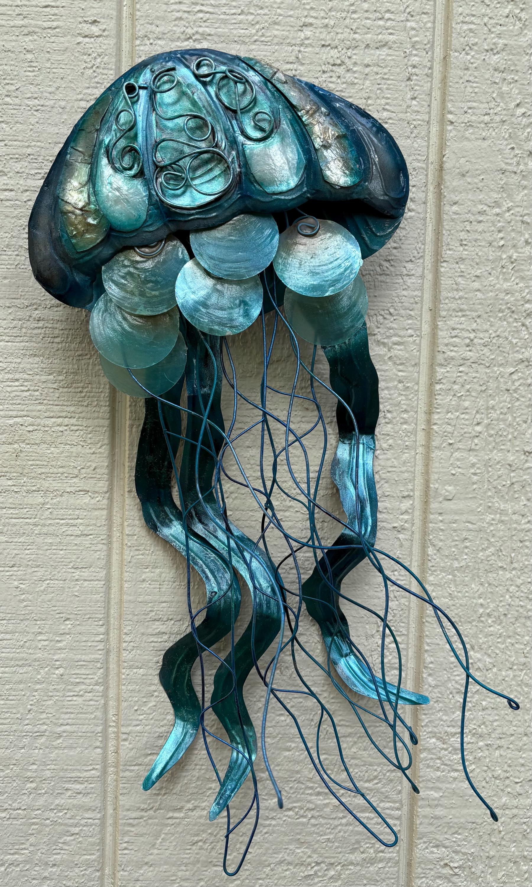 Jellyfish Metal Wall Art Tropical Home Decor Made Unique With Capiz Shells Ocean Beach Theme Coastal Beach House Nautical Marine Life Decor