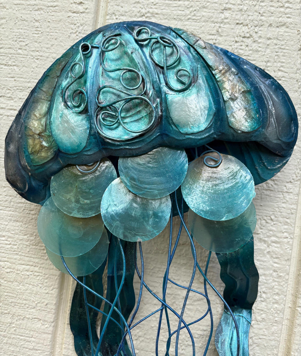 Jellyfish Metal Wall Art Tropical Home Decor Made Unique With Capiz Shells Ocean Beach Theme Coastal Beach House Nautical Marine Life Decor