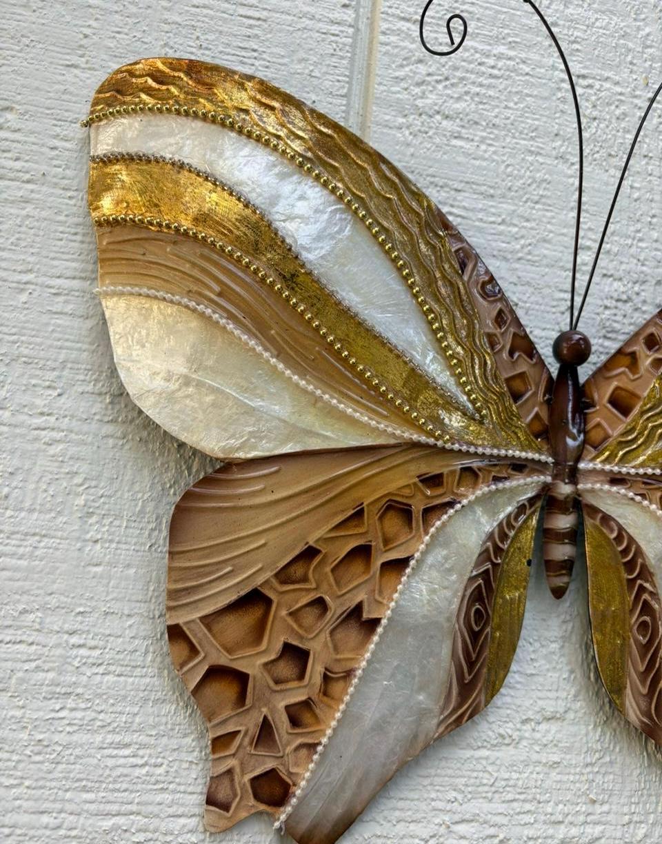 Butterfly Tropical Metal Wall Decor Made Unique With Capiz Shells Butterflies Beauty Of Transformation Natures Angels Patio Garden Decor