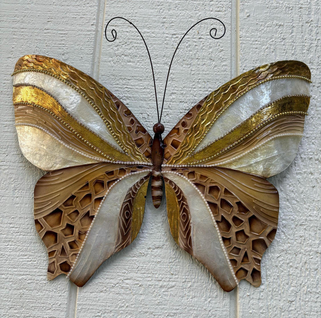 Butterfly Tropical Metal Wall Decor Made Unique With Capiz Shells Butterflies Beauty Of Transformation Natures Angels Patio Garden Decor
