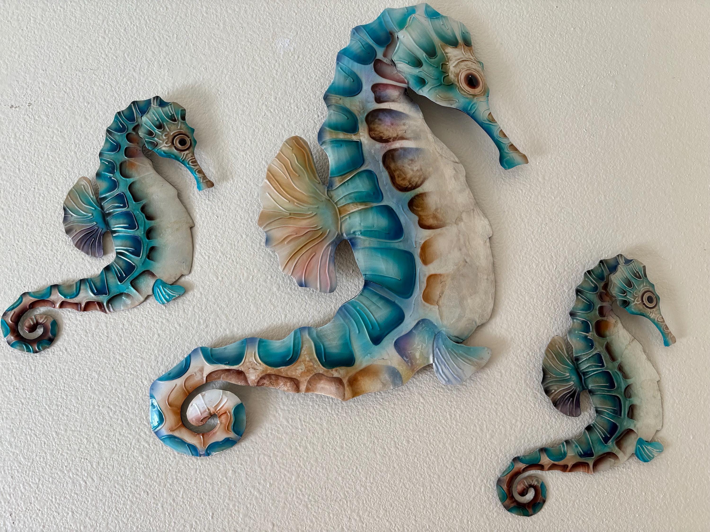 Seahorse Metal Wall Decor Tropical Beach Theme With A Coastal Charm Made Unique with Capiz Shells Beach House Ocean theme Marine Life Decor