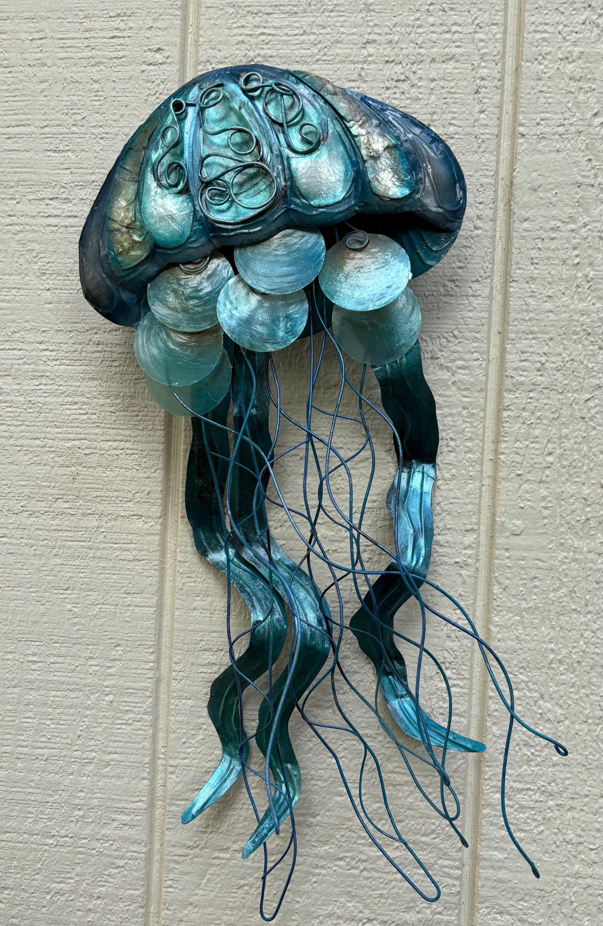 Jellyfish Metal Wall Art Tropical Home Decor Made Unique With Capiz Shells Ocean Beach Theme Coastal Beach House Nautical Marine Life Decor