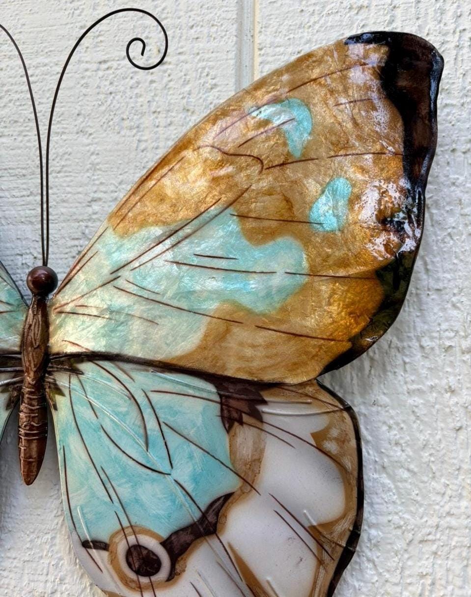 Butterfly Tropical Metal Wall Decor Made Unique With Capiz Shells Butterflies Beauty Of Transformation Natures Angels Patio Garden Decor
