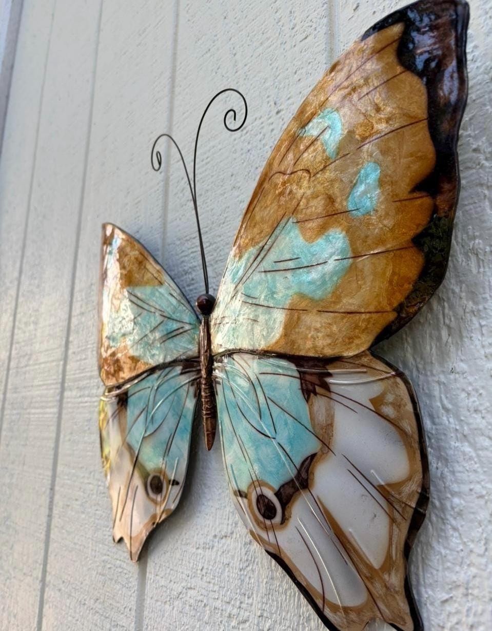 Butterfly Tropical Metal Wall Decor Made Unique With Capiz Shells Butterflies Beauty Of Transformation Natures Angels Patio Garden Decor