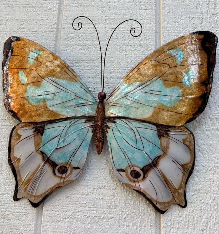 Butterfly Tropical Metal Wall Decor Made Unique With Capiz Shells Butterflies Beauty Of Transformation Natures Angels Patio Garden Decor