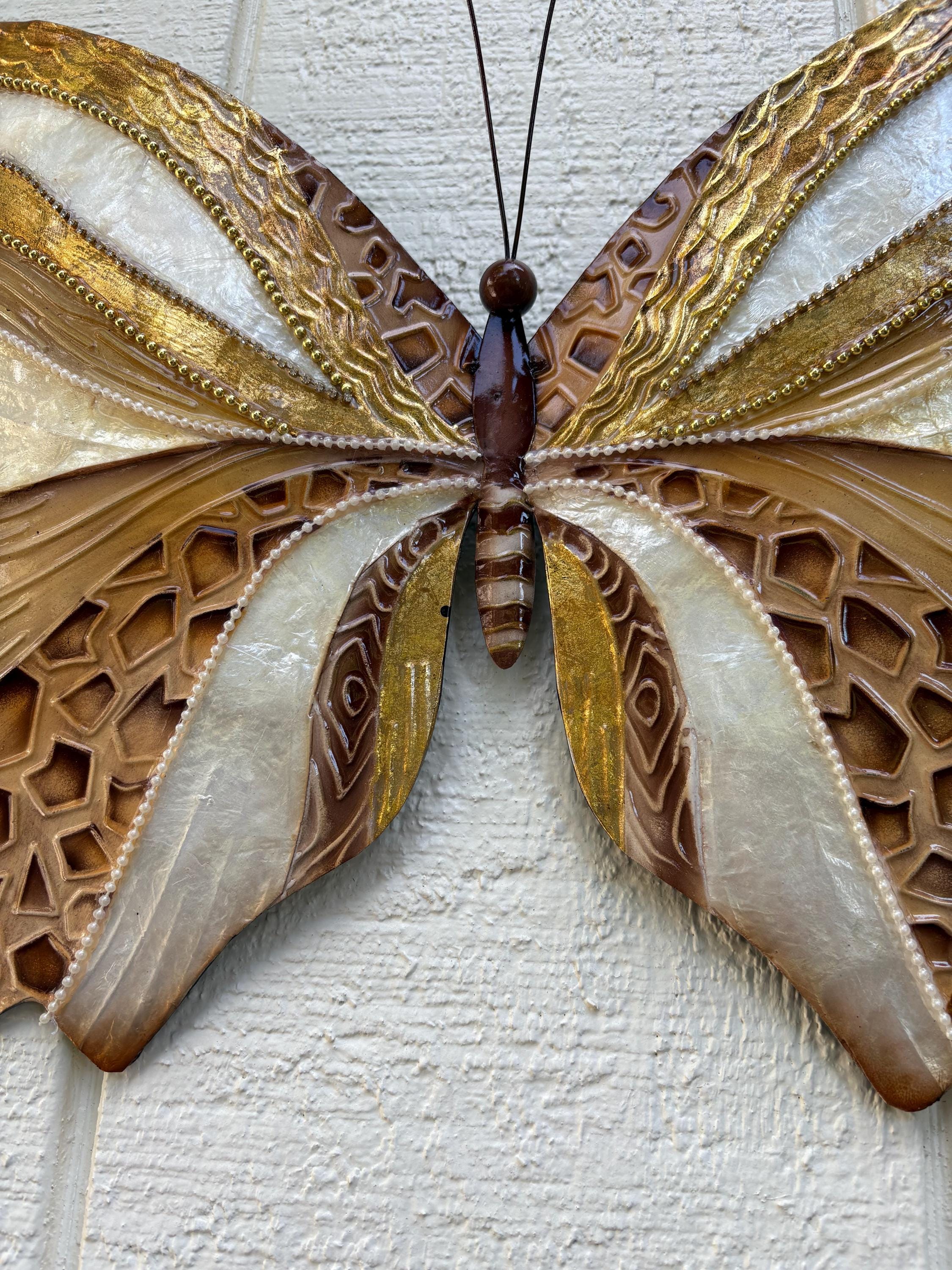 Butterfly Tropical Metal Wall Decor Made Unique With Capiz Shells Butterflies Beauty Of Transformation Natures Angels Patio Garden Decor