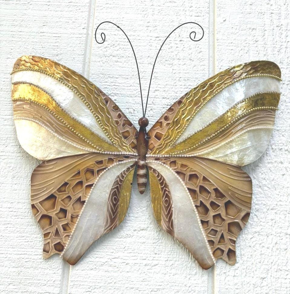 Butterfly Tropical Metal Wall Decor Made Unique With Capiz Shells Butterflies Beauty Of Transformation Natures Angels Patio Garden Decor