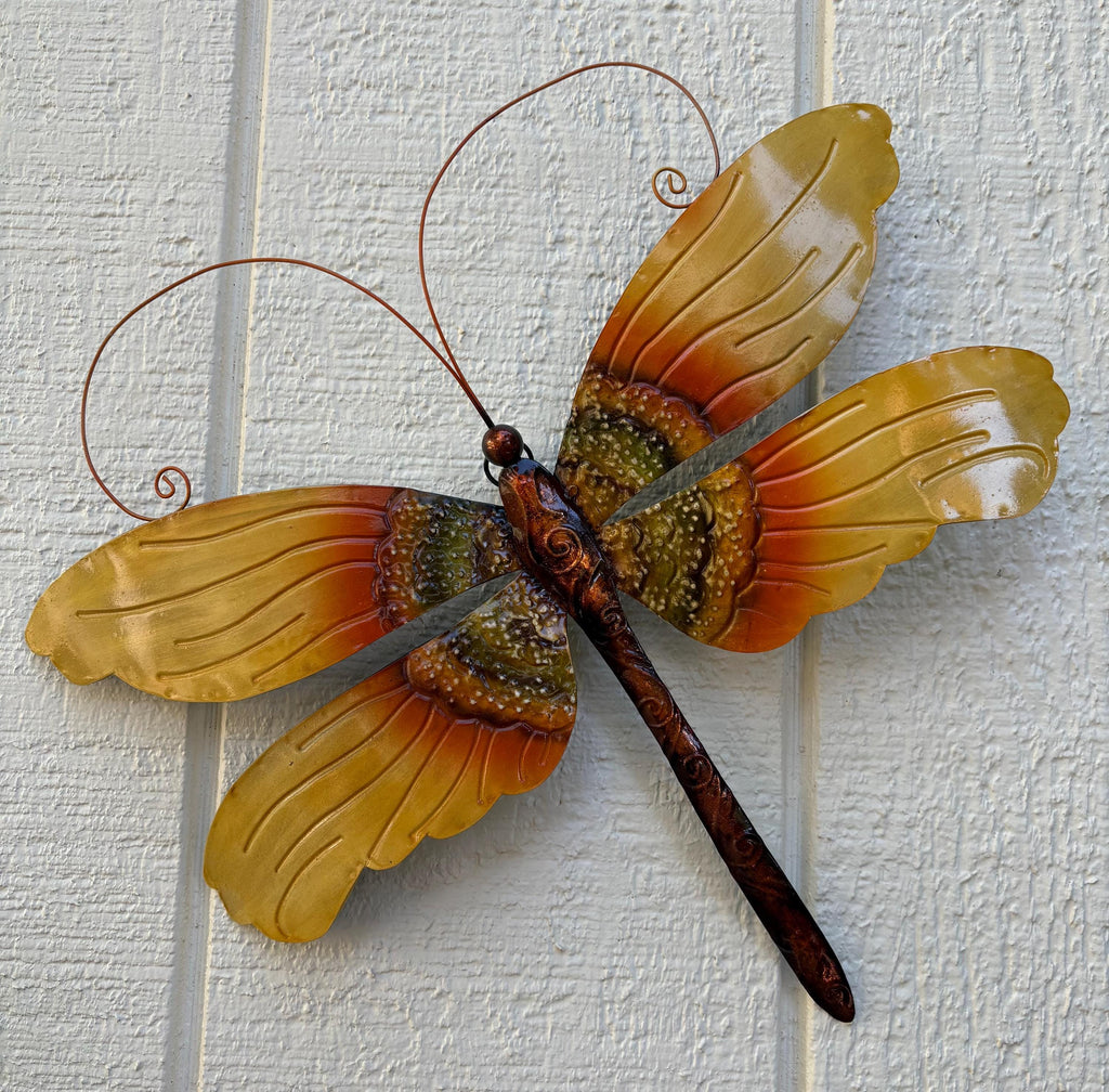 Dragonfly Metal Wall Art Made Unique With Capiz Shells Tropical Home And Yard Decor Dragonflies Symbolize Transformation Of New Beginnings