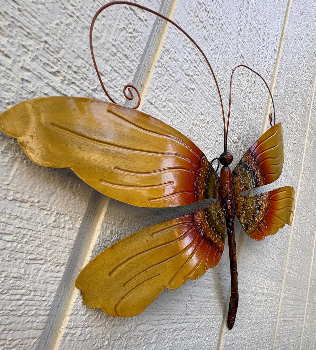 Dragonfly Metal Wall Art Made Unique With Capiz Shells Tropical Home And Yard Decor Dragonflies Symbolize Transformation Of New Beginnings