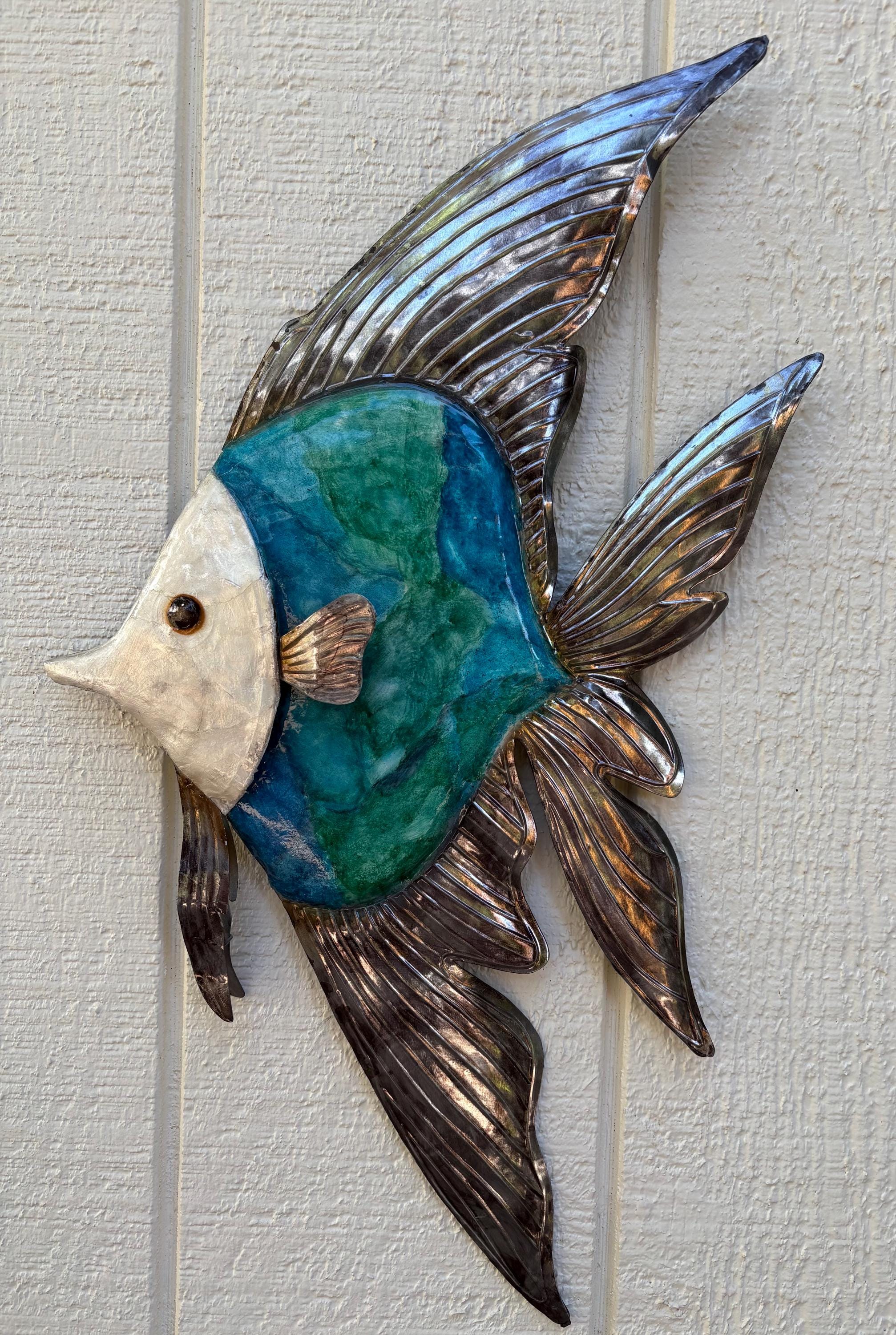 Tropical Metal Wall Art Uniquely Made With Capiz Shells Patio Beach Decor Ocean Themed Bathroom Coastal Ocean Wall Art Tropical Home Decor