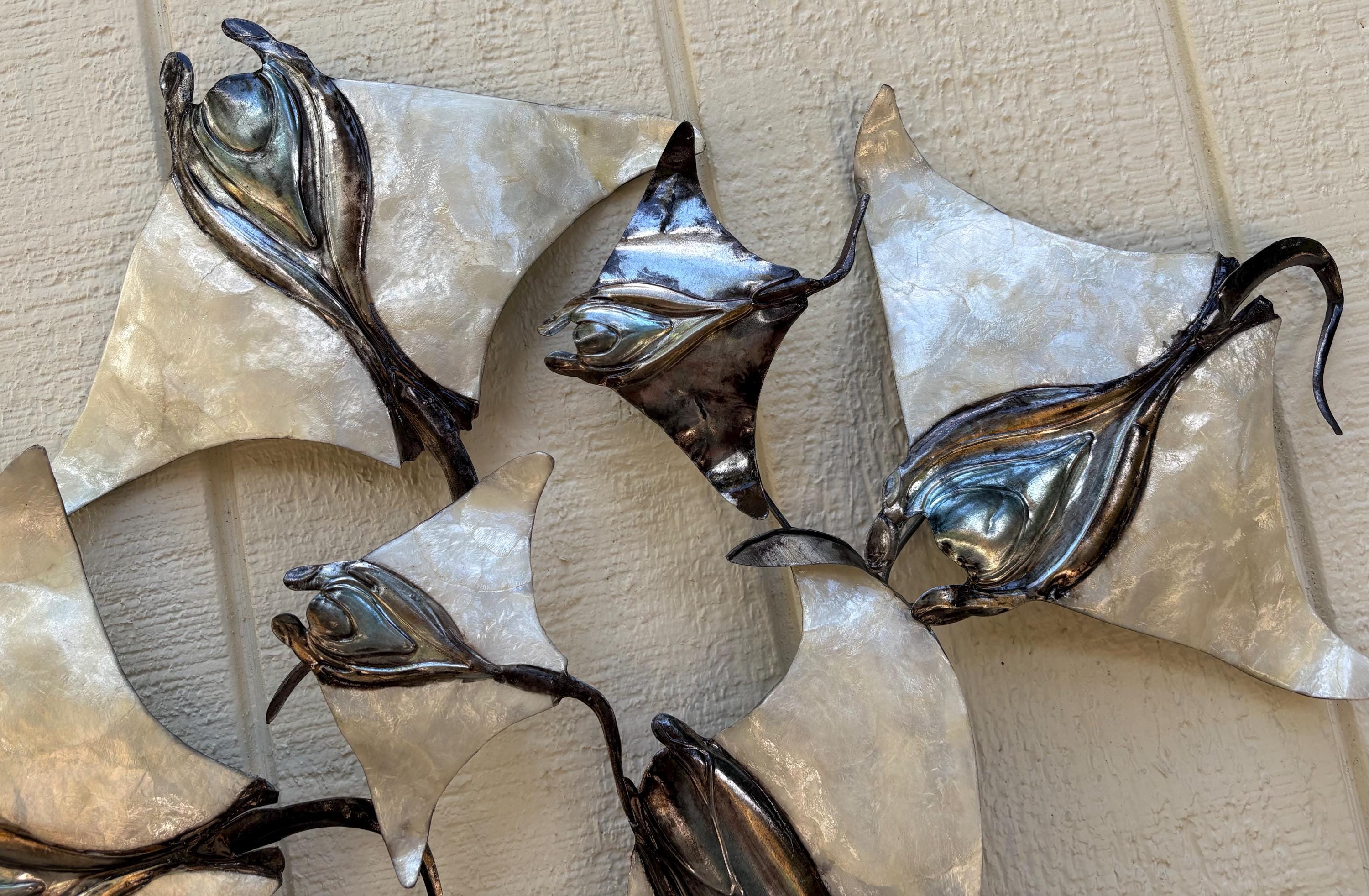 Manta Ray School Made Unique With Capiz Shells Tropical Wall Decor Beach And Coastal Home Decor Marine Life Ocean Theme Nautical Wall Art