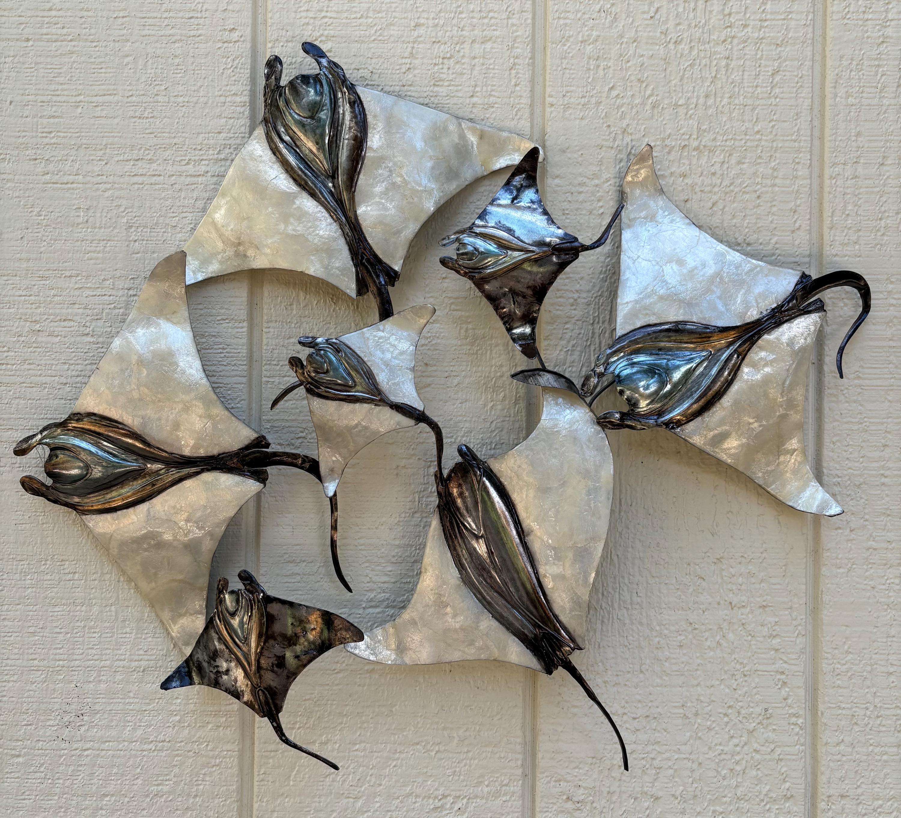 Manta Ray School Made Unique With Capiz Shells Tropical Wall Decor Beach And Coastal Home Decor Marine Life Ocean Theme Nautical Wall Art