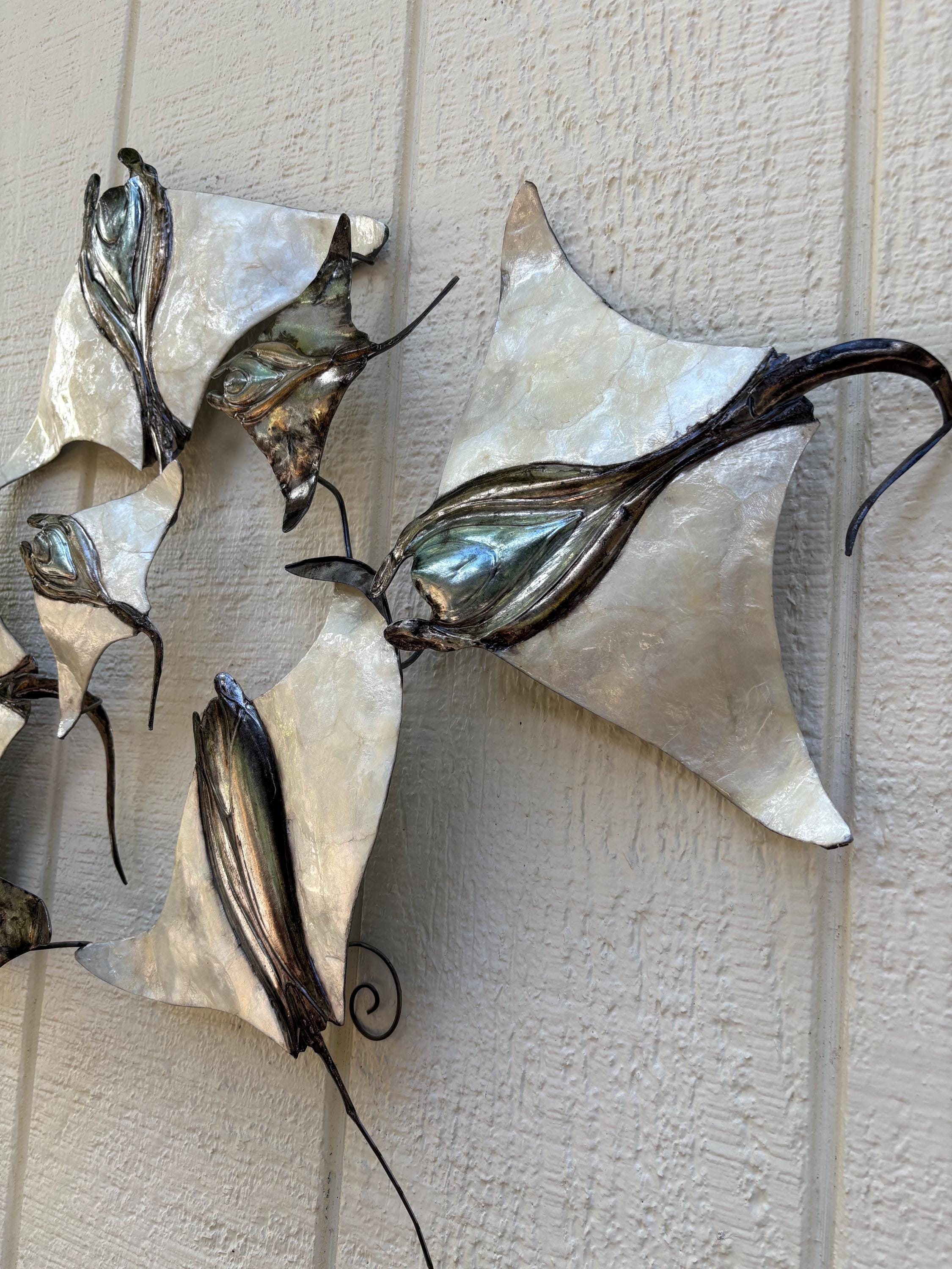 Manta Ray School Made Unique With Capiz Shells Tropical Wall Decor Beach And Coastal Home Decor Marine Life Ocean Theme Nautical Wall Art