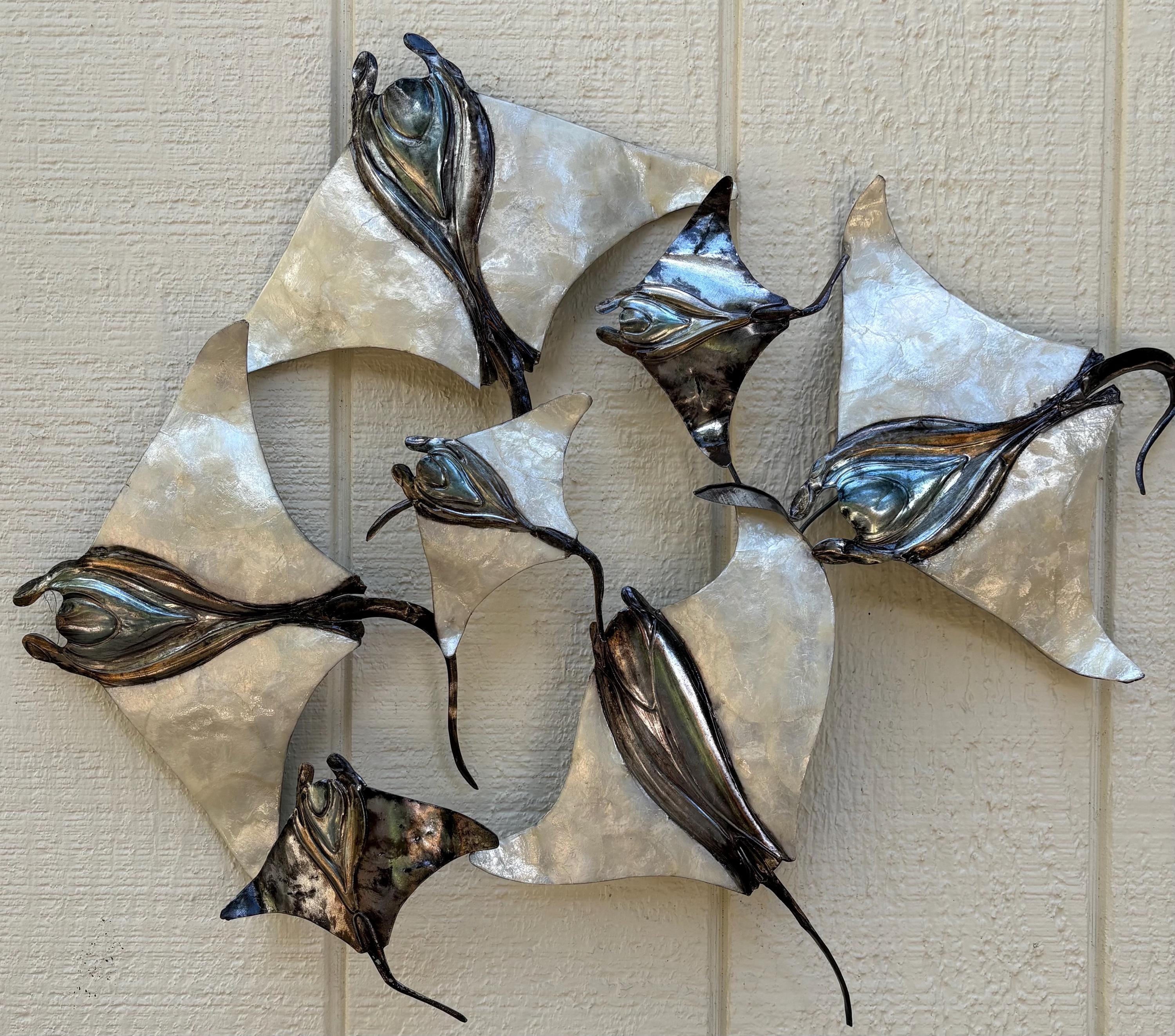 Manta Ray School Made Unique With Capiz Shells Tropical Wall Decor Beach And Coastal Home Decor Marine Life Ocean Theme Nautical Wall Art