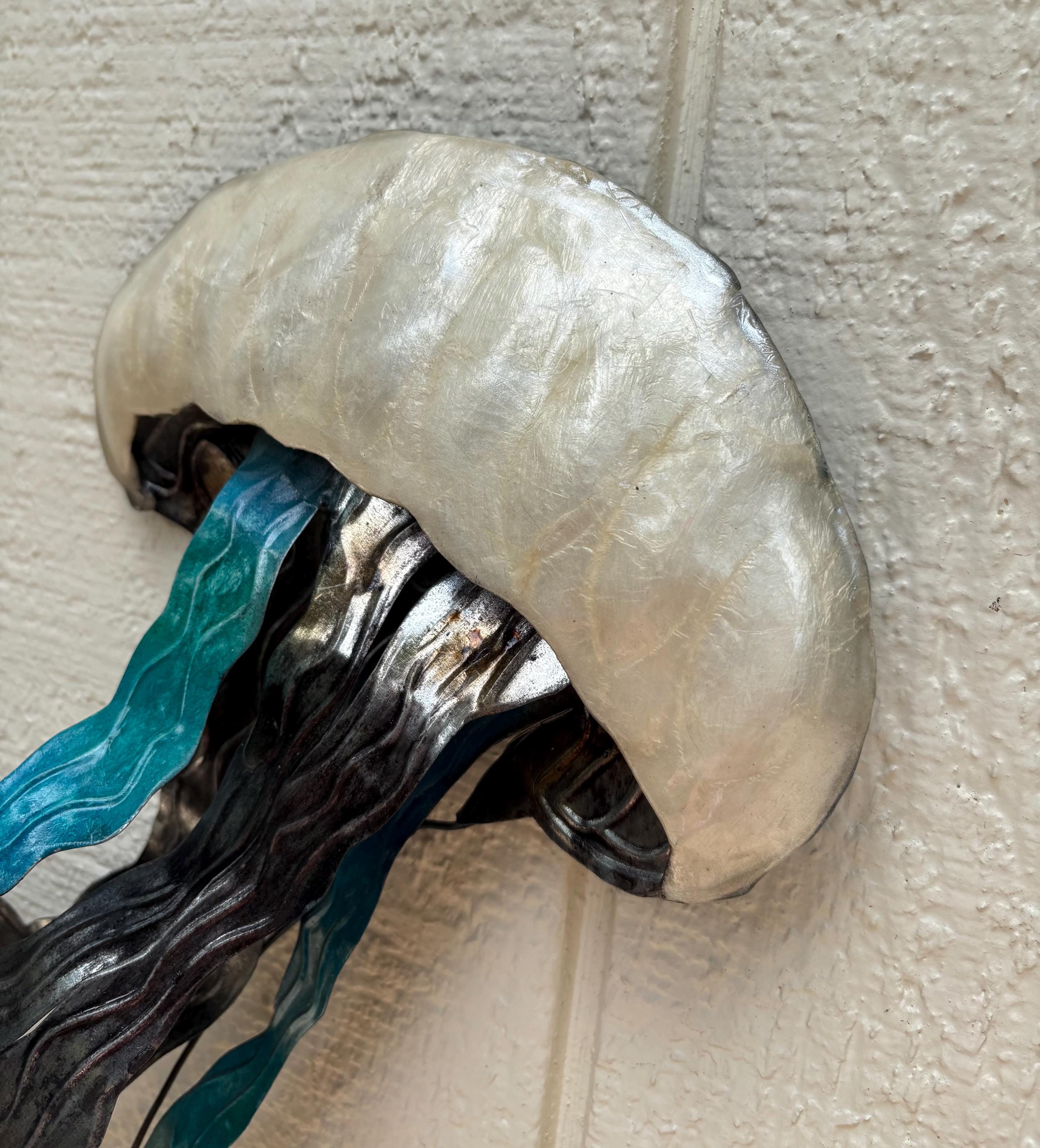 Jellyfish Metal Wall Art Tropical Home Decor Made Unique With Capiz Shells Ocean Beach Theme Coastal Beach House Nautical Marine Life Decor