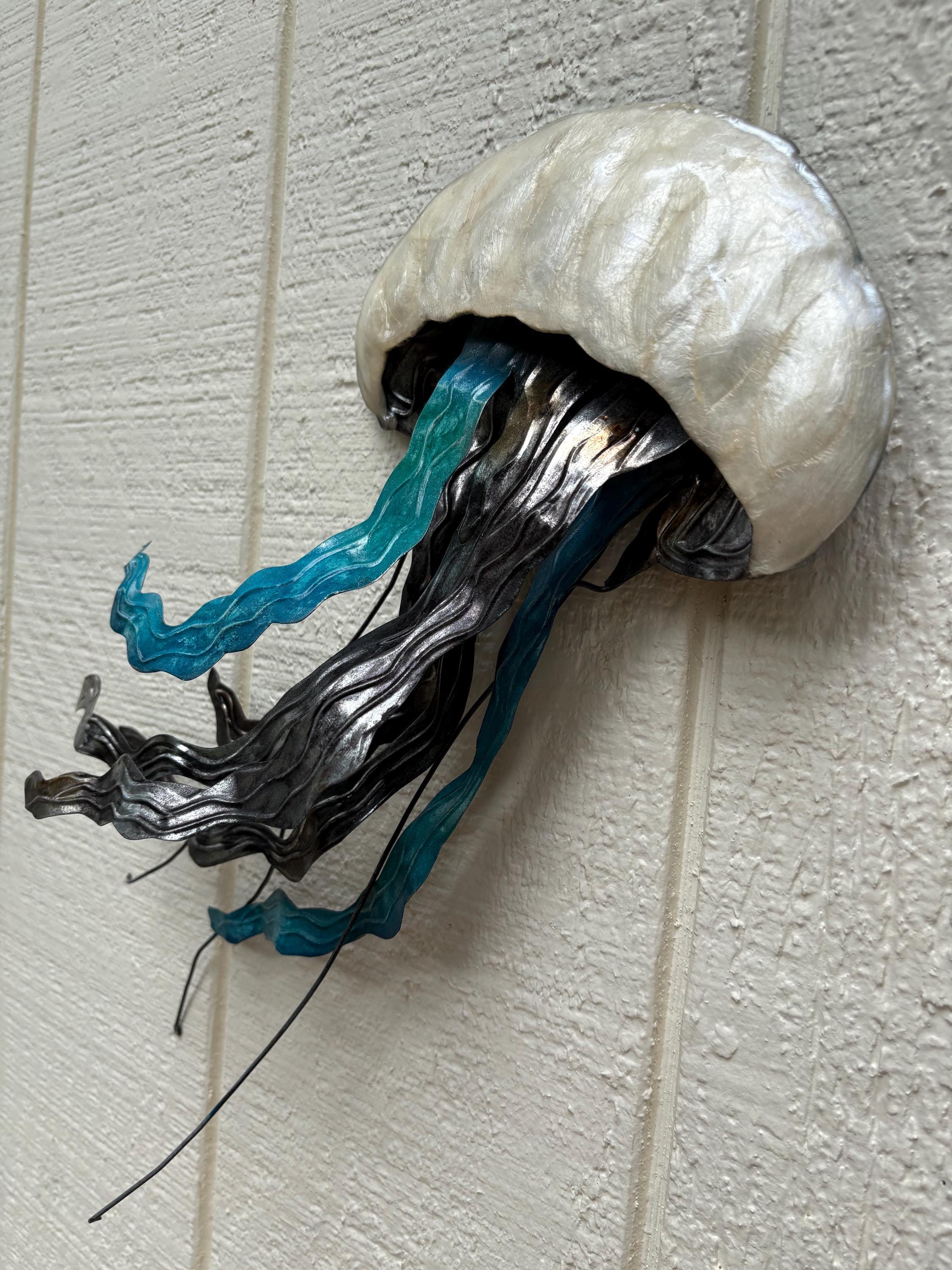 Jellyfish Metal Wall Art Tropical Home Decor Made Unique With Capiz Shells Ocean Beach Theme Coastal Beach House Nautical Marine Life Decor