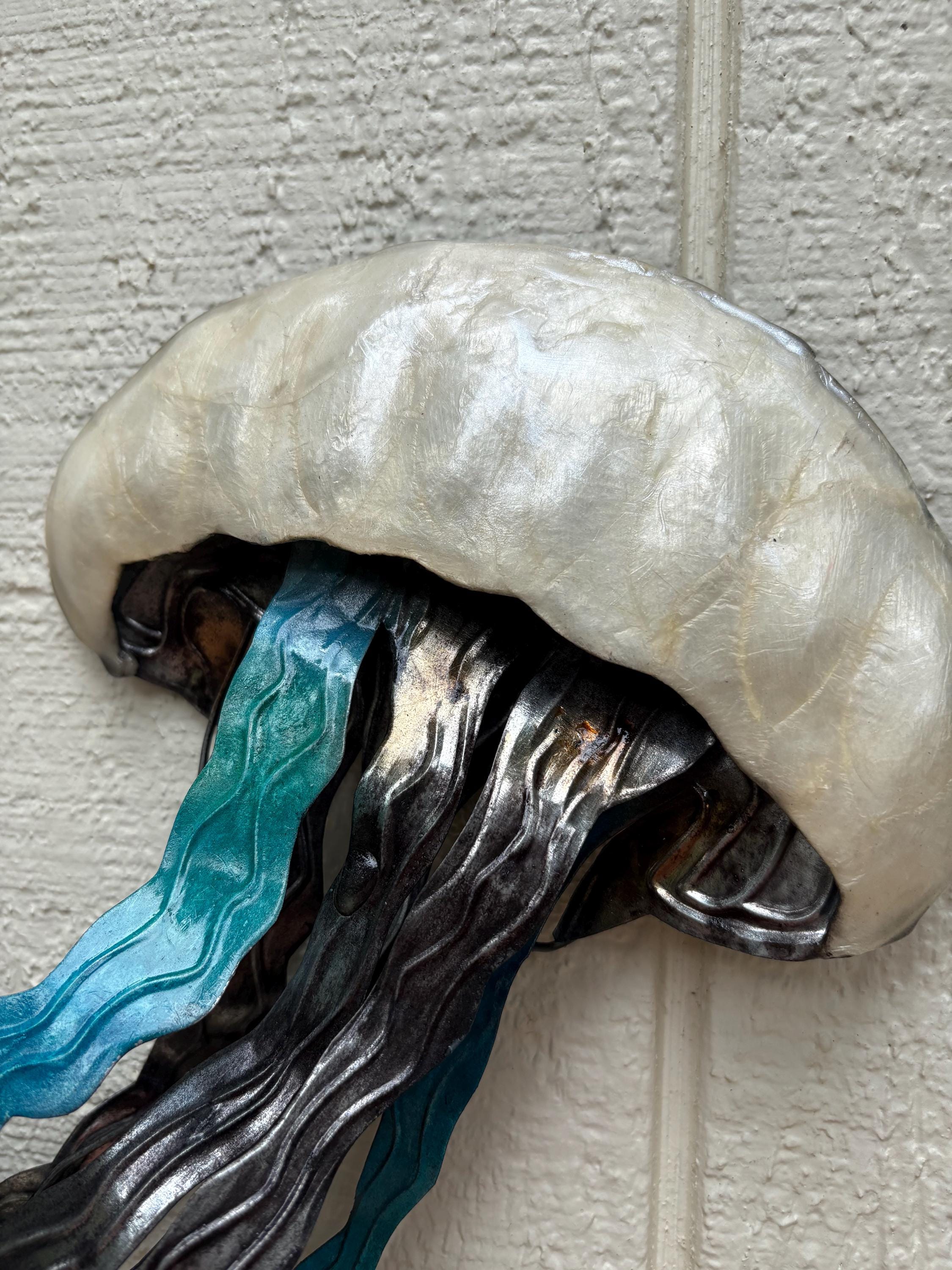 Jellyfish Metal Wall Art Tropical Home Decor Made Unique With Capiz Shells Ocean Beach Theme Coastal Beach House Nautical Marine Life Decor