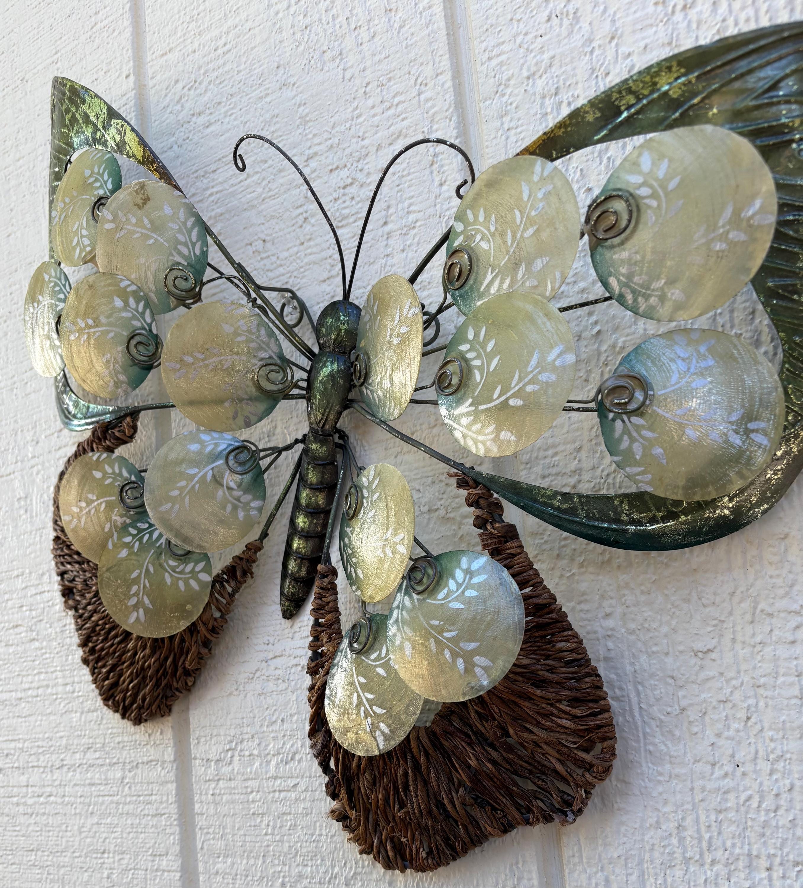 Butterfly Metal Wall Art Tropical Garden And Home Decor Made Unique With Capiz Shells And Reed Butterflies For Nature Inspired Patio Decor