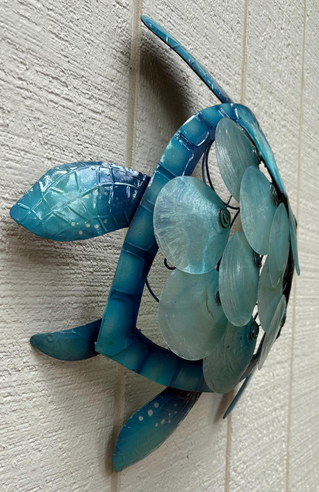 Sea Turtle Metal Wall Hanging Unique With Capiz Shells Nautical Home Decor Bathroom Ocean Theme Tropical Wall Art Beach House Nautical Decor