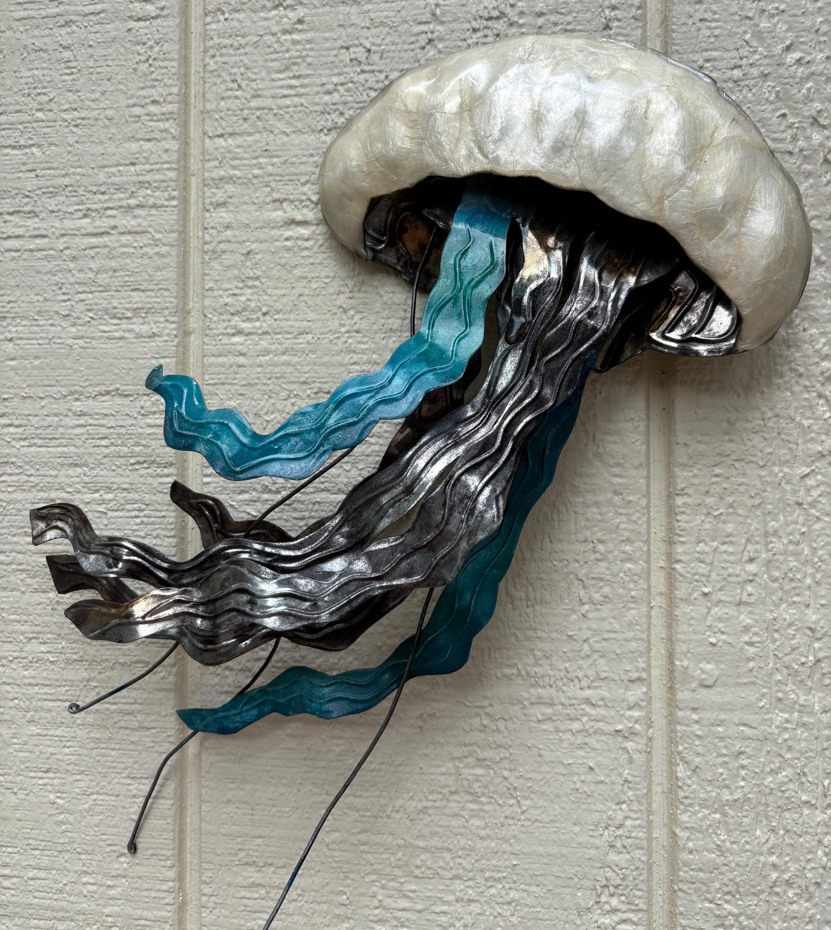 Jellyfish Metal Wall Art Tropical Home Decor Made Unique With Capiz Shells Ocean Beach Theme Coastal Beach House Nautical Marine Life Decor