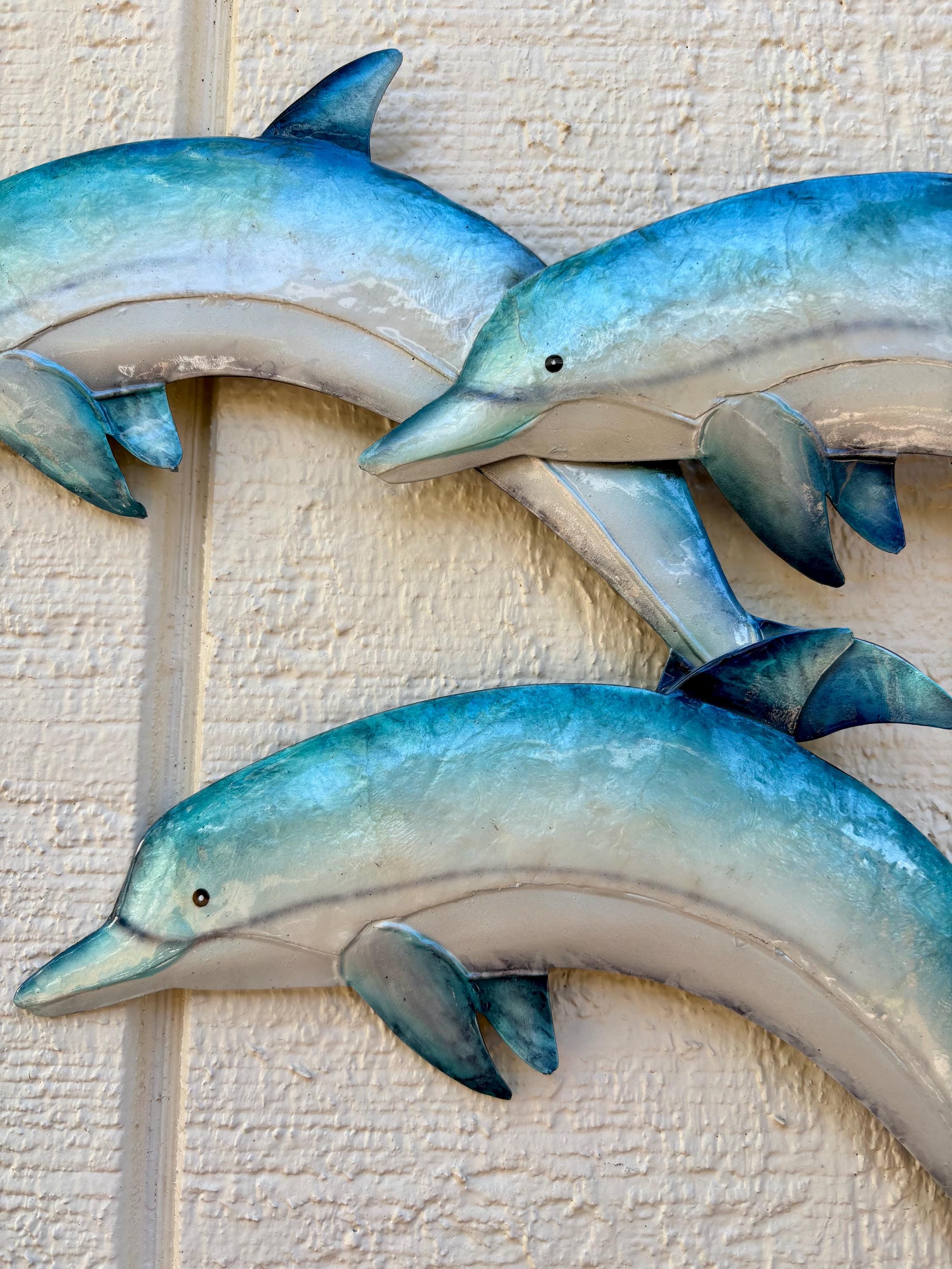 Dolphin Metal Wall Art Nautical Home Decor Marine Life Made Unique With Capiz Shells For A Beautiful Beach Tropical And Coastal Wall Decor