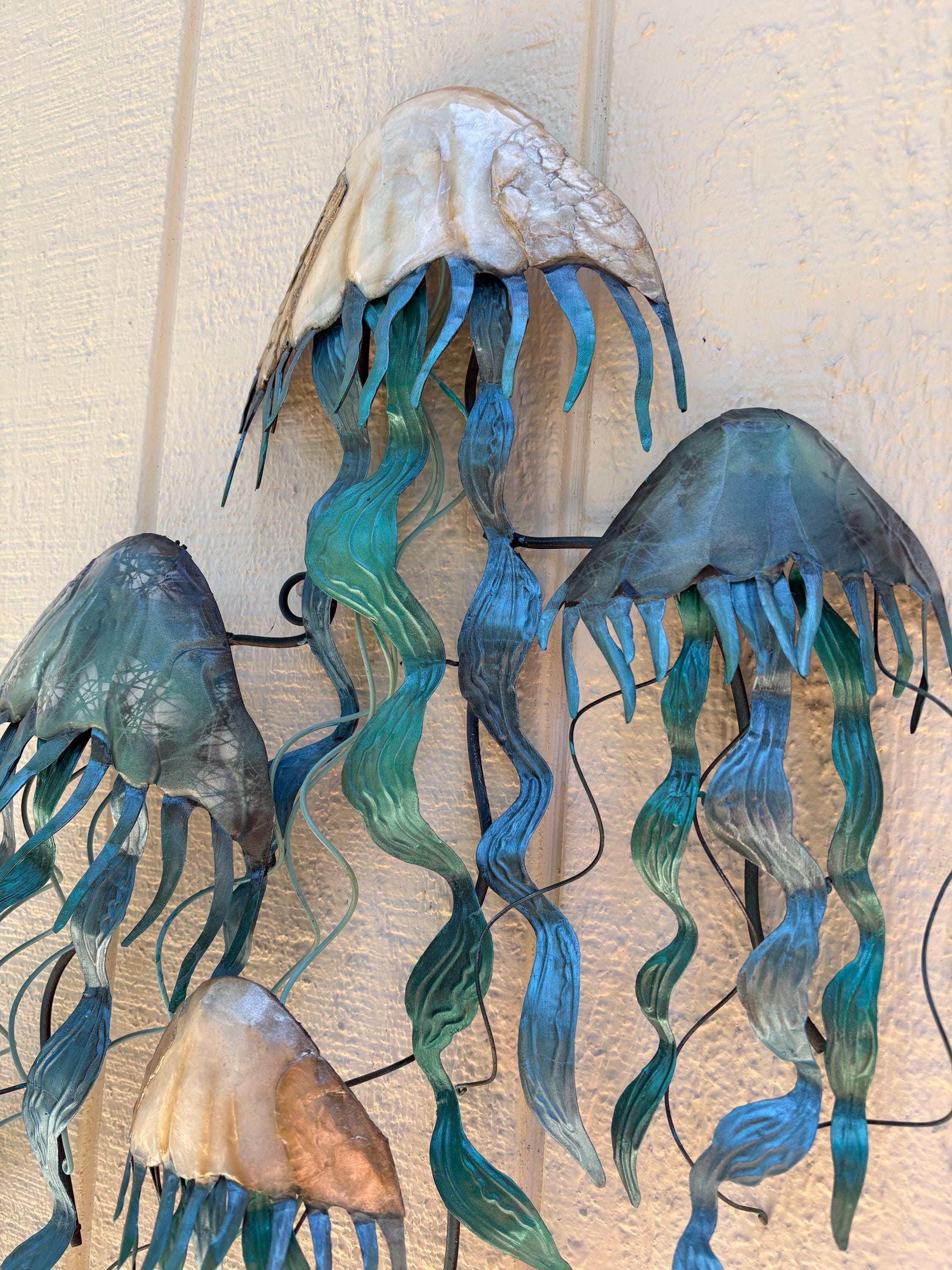 Jellyfish Metal Wall Decor Tropical Home Decor Made Unique With Capiz Shells Ocean And Beach Themed Coastal Beach House Marine Life Decor