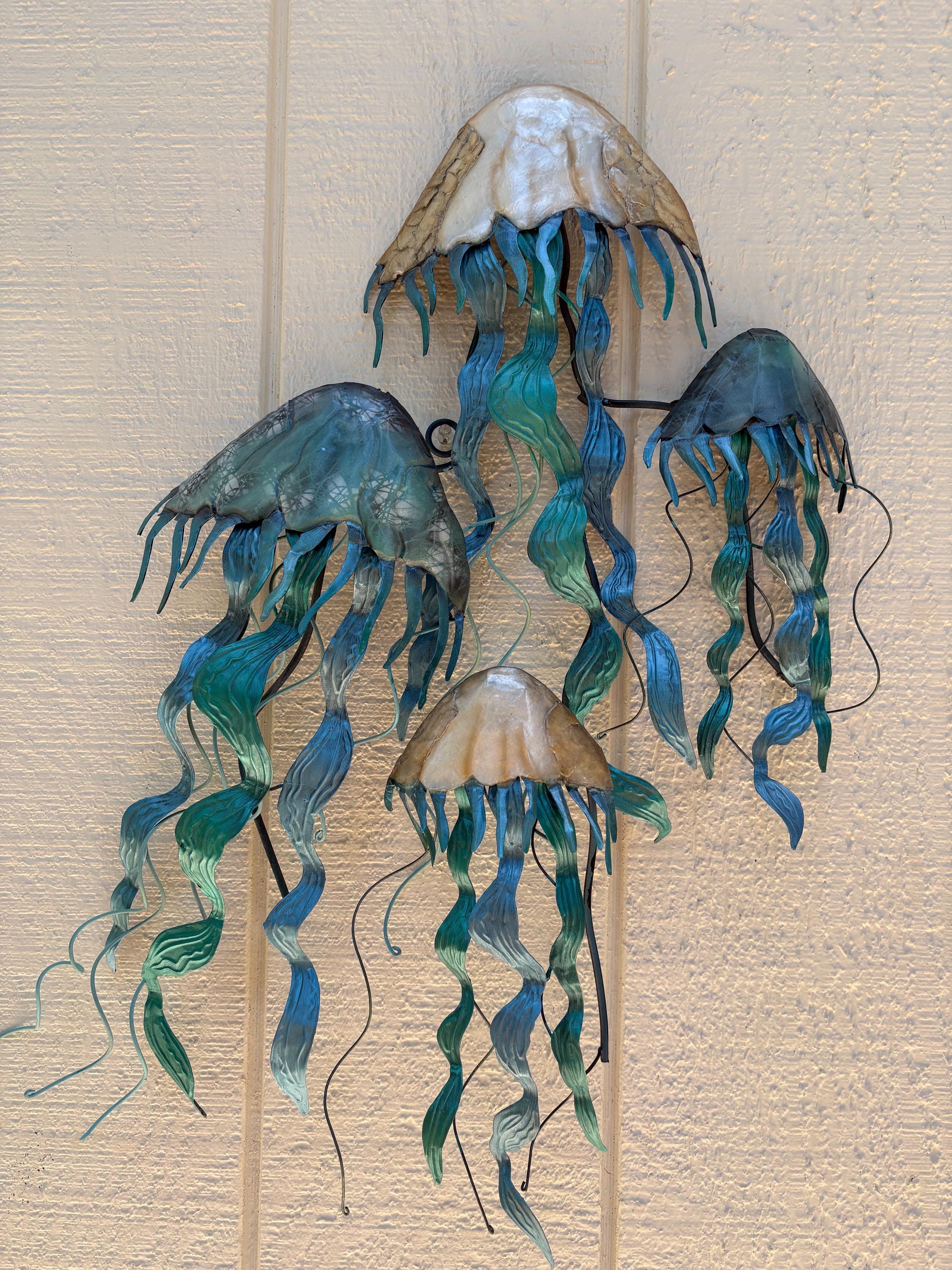 Jellyfish Metal Wall Decor Tropical Home Decor Made Unique With Capiz Shells Ocean And Beach Themed Coastal Beach House Marine Life Decor