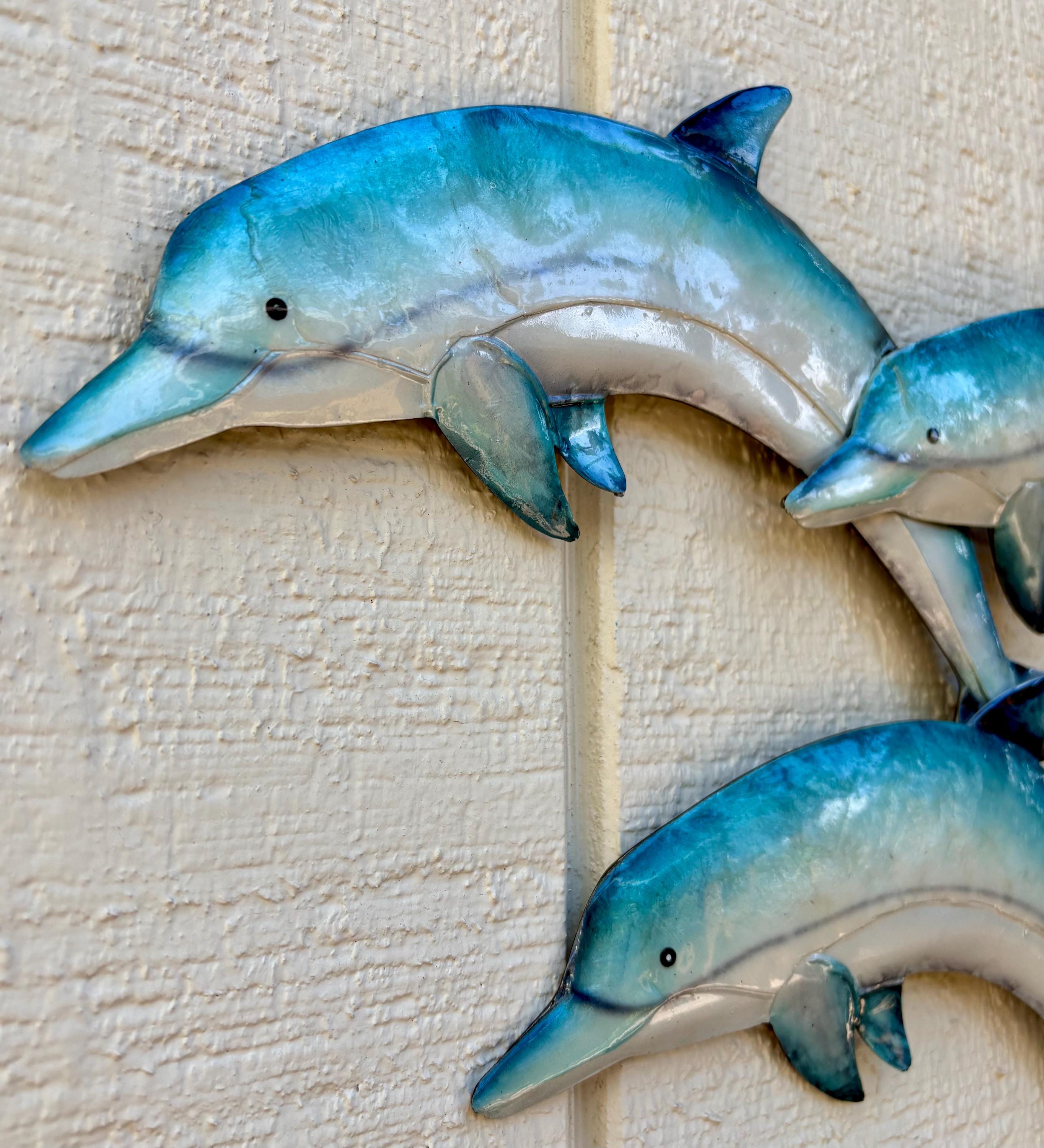 Dolphin Metal Wall Art Nautical Home Decor Marine Life Made Unique With Capiz Shells For A Beautiful Beach Tropical And Coastal Wall Decor