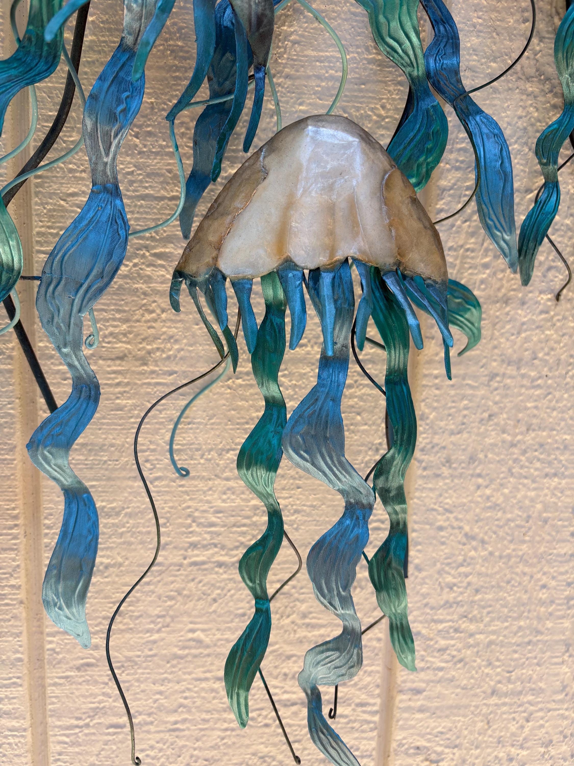 Jellyfish Metal Wall Decor Tropical Home Decor Made Unique With Capiz Shells Ocean And Beach Themed Coastal Beach House Marine Life Decor