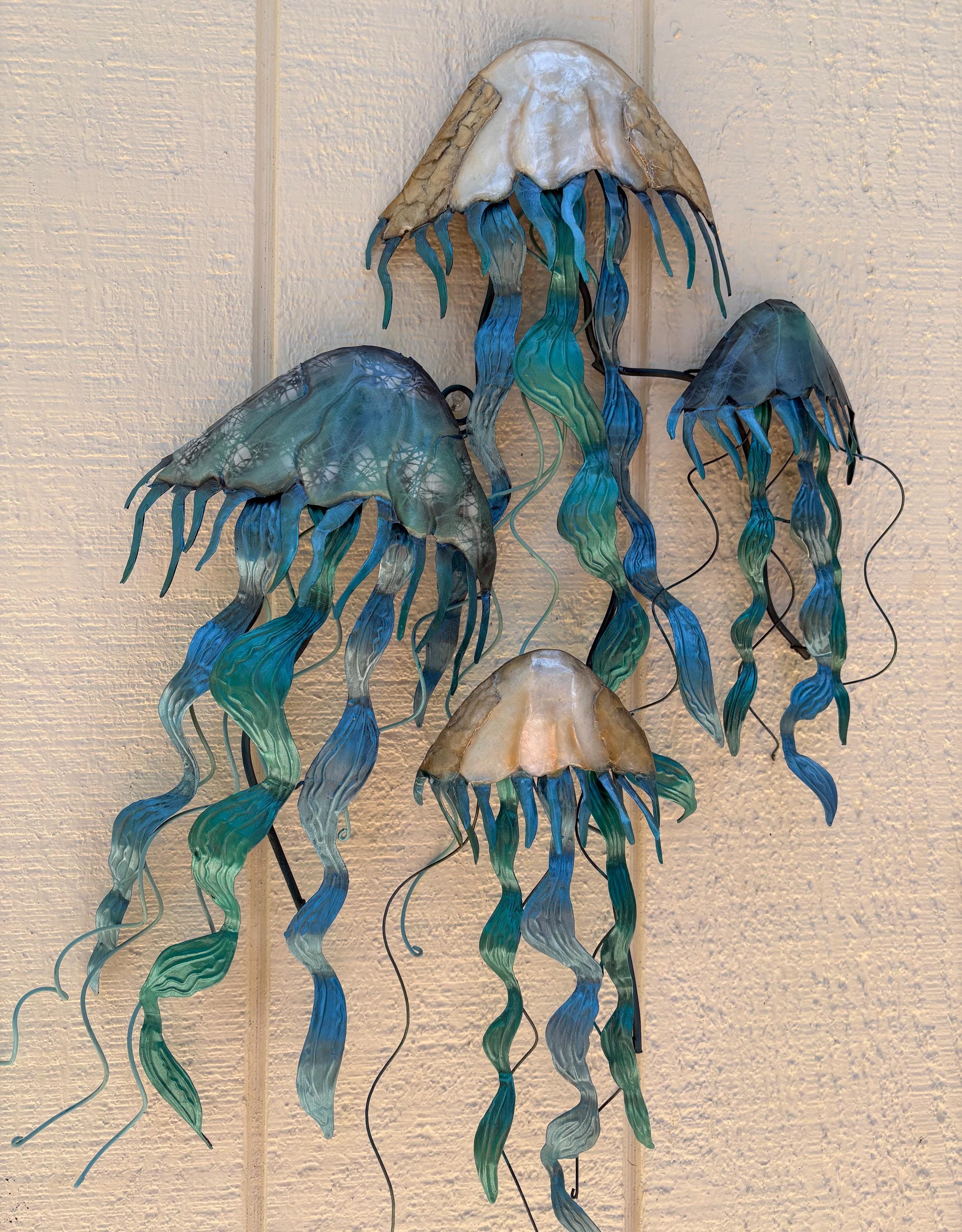 Jellyfish Metal Wall Decor Tropical Home Decor Made Unique With Capiz Shells Ocean And Beach Themed Coastal Beach House Marine Life Decor
