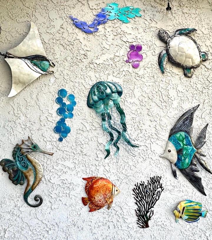 Jellyfish Metal Wall Art Tropical Home Decor Made Unique With Capiz Shells Ocean Beach Theme Coastal Beach House Nautical Marine Life Decor