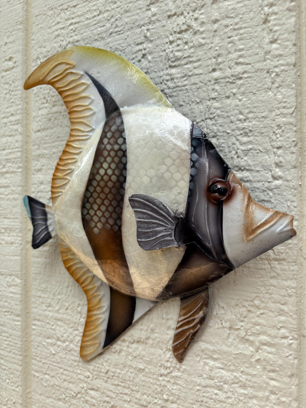 Angelfish Fish Metal Wall Art Made Unique With Capiz Shells Tropical Wall Decor Ocean Theme With A Nautical Coastal Touch Beach House Home Decor